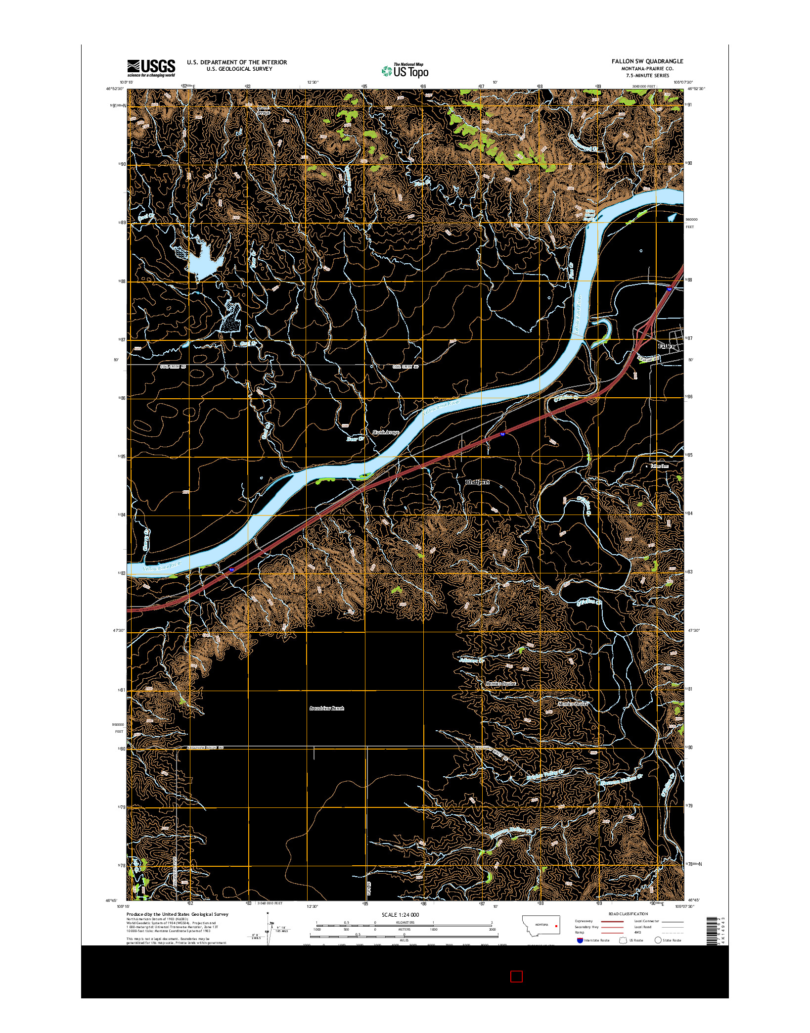 USGS US TOPO 7.5-MINUTE MAP FOR FALLON SW, MT 2014