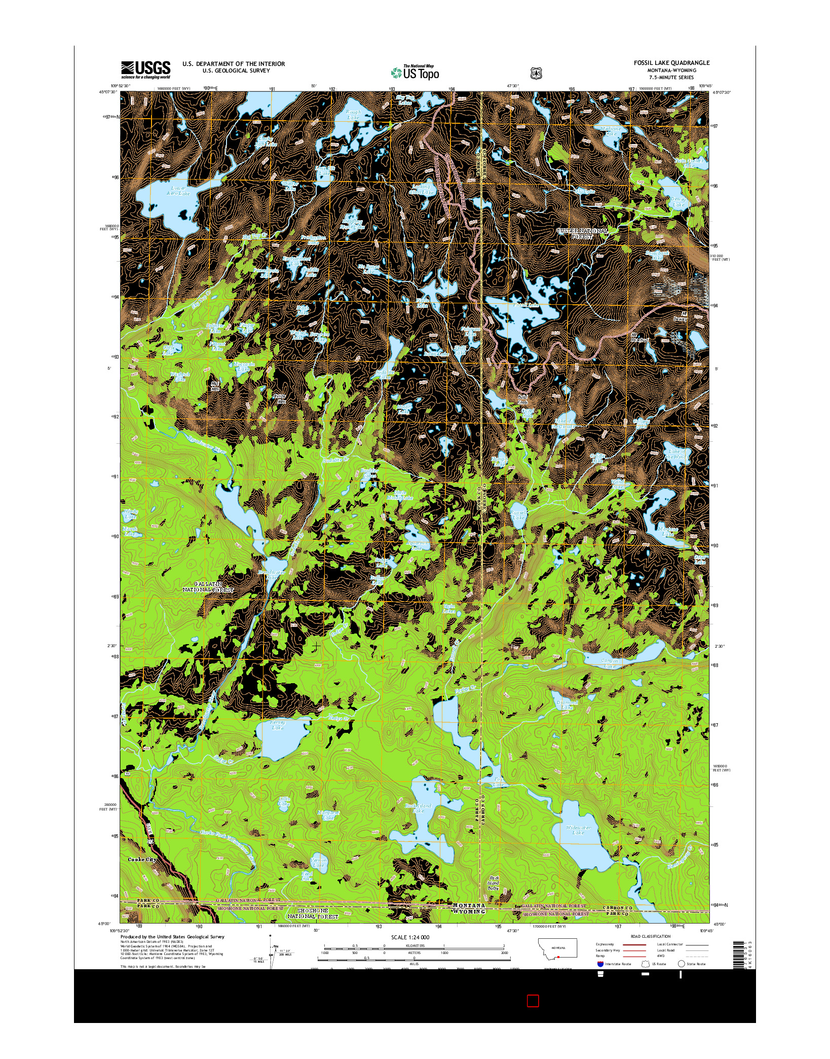 USGS US TOPO 7.5-MINUTE MAP FOR FOSSIL LAKE, MT-WY 2014