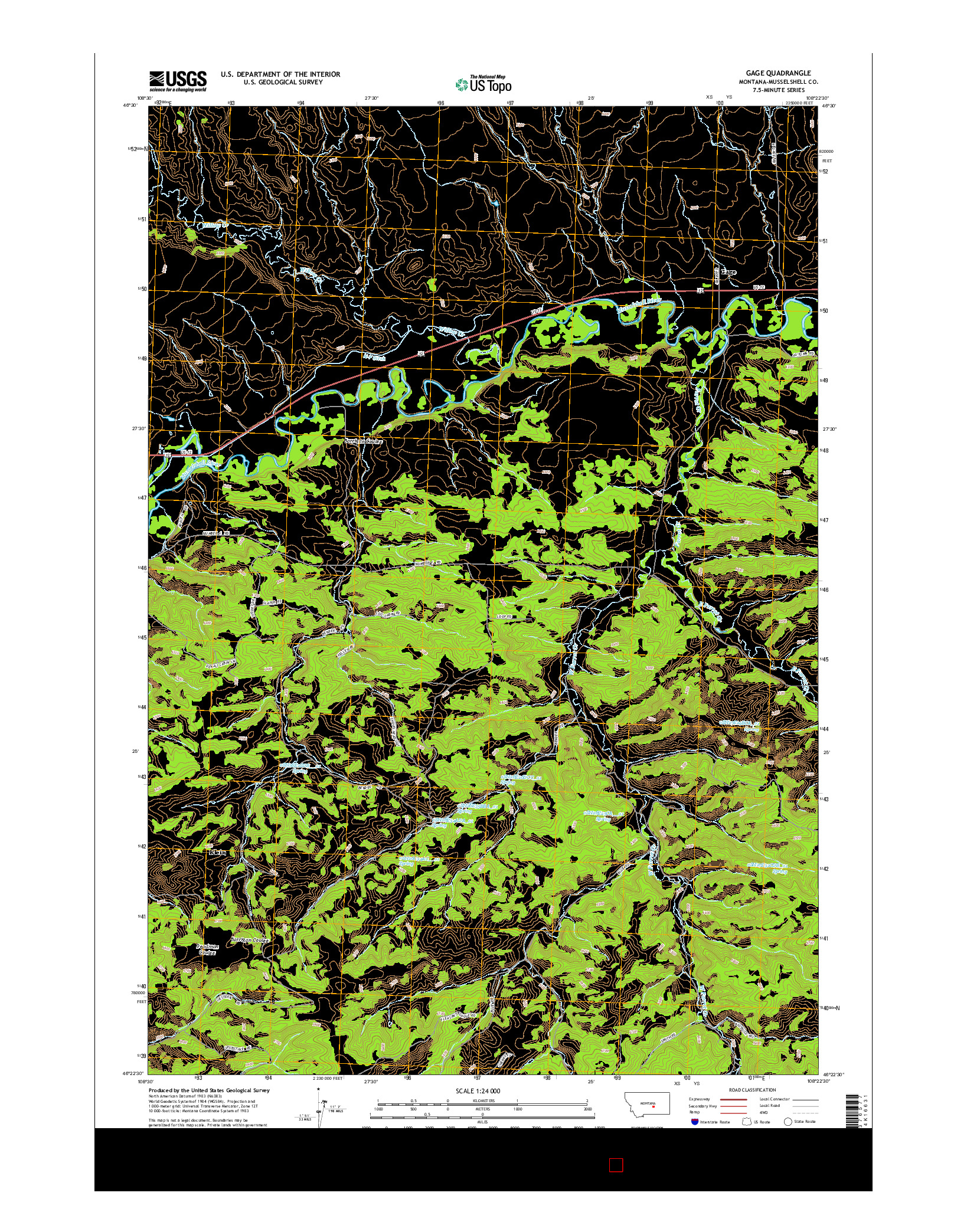 USGS US TOPO 7.5-MINUTE MAP FOR GAGE, MT 2014