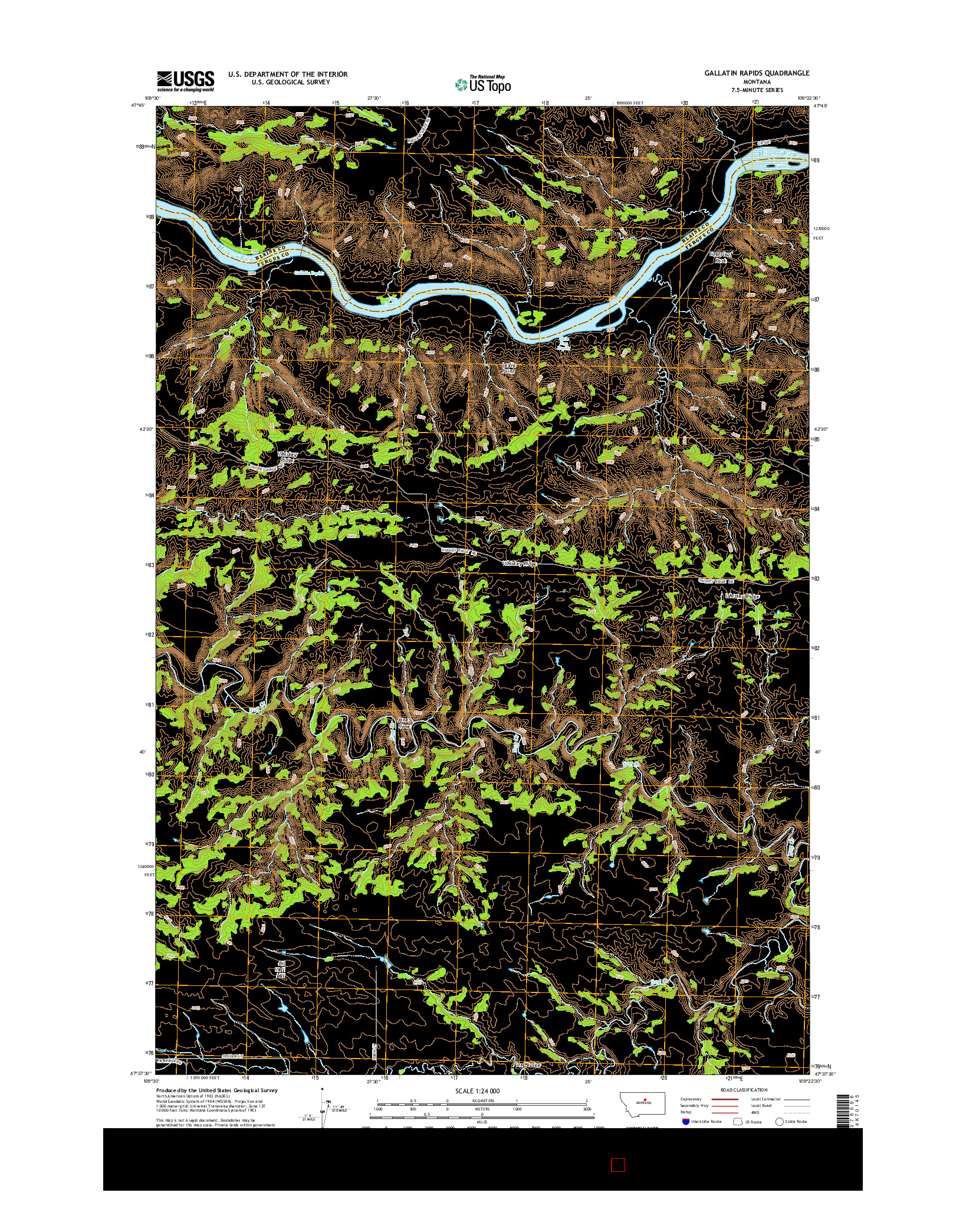 USGS US TOPO 7.5-MINUTE MAP FOR GALLATIN RAPIDS, MT 2014