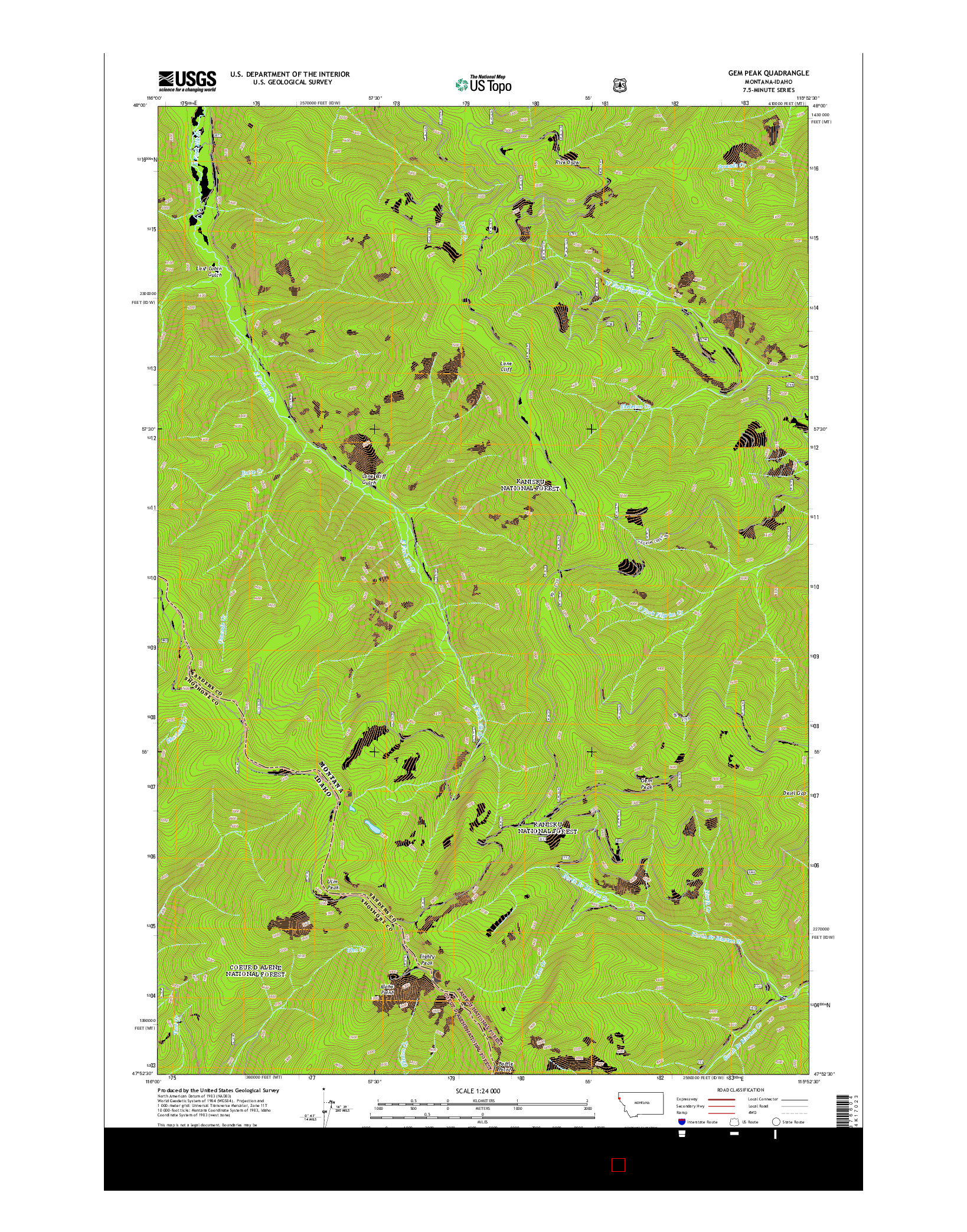 USGS US TOPO 7.5-MINUTE MAP FOR GEM PEAK, MT-ID 2014