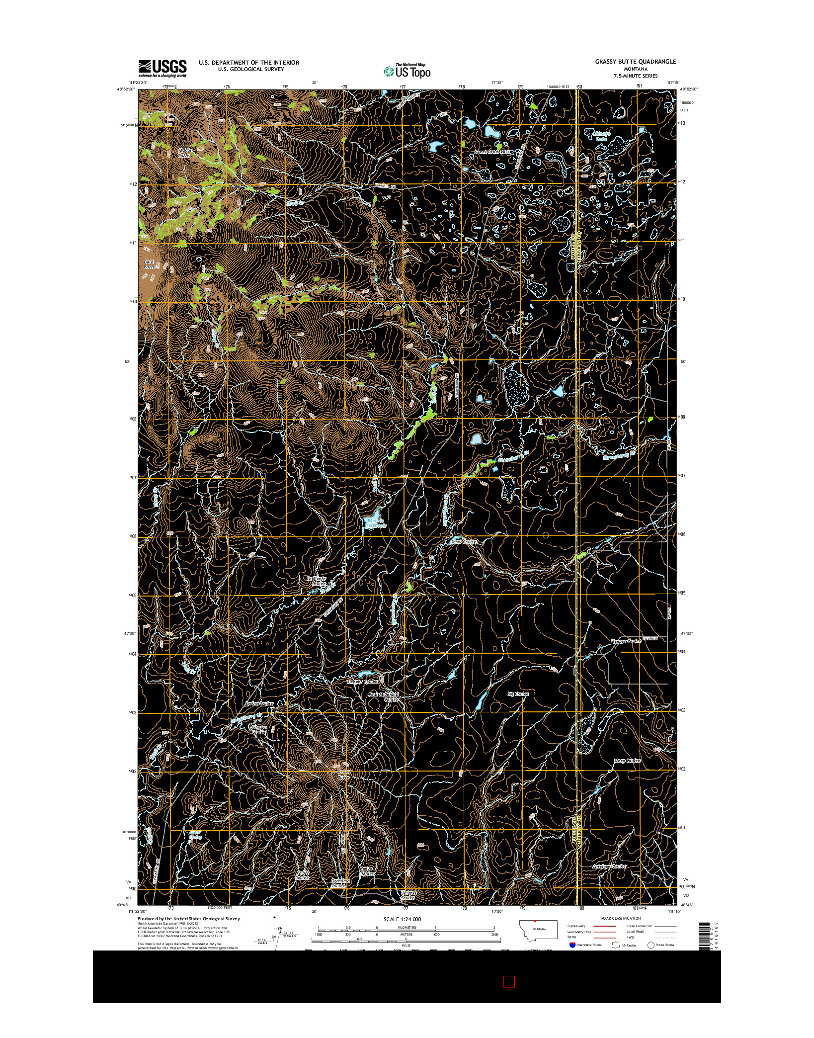 USGS US TOPO 7.5-MINUTE MAP FOR GRASSY BUTTE, MT 2014