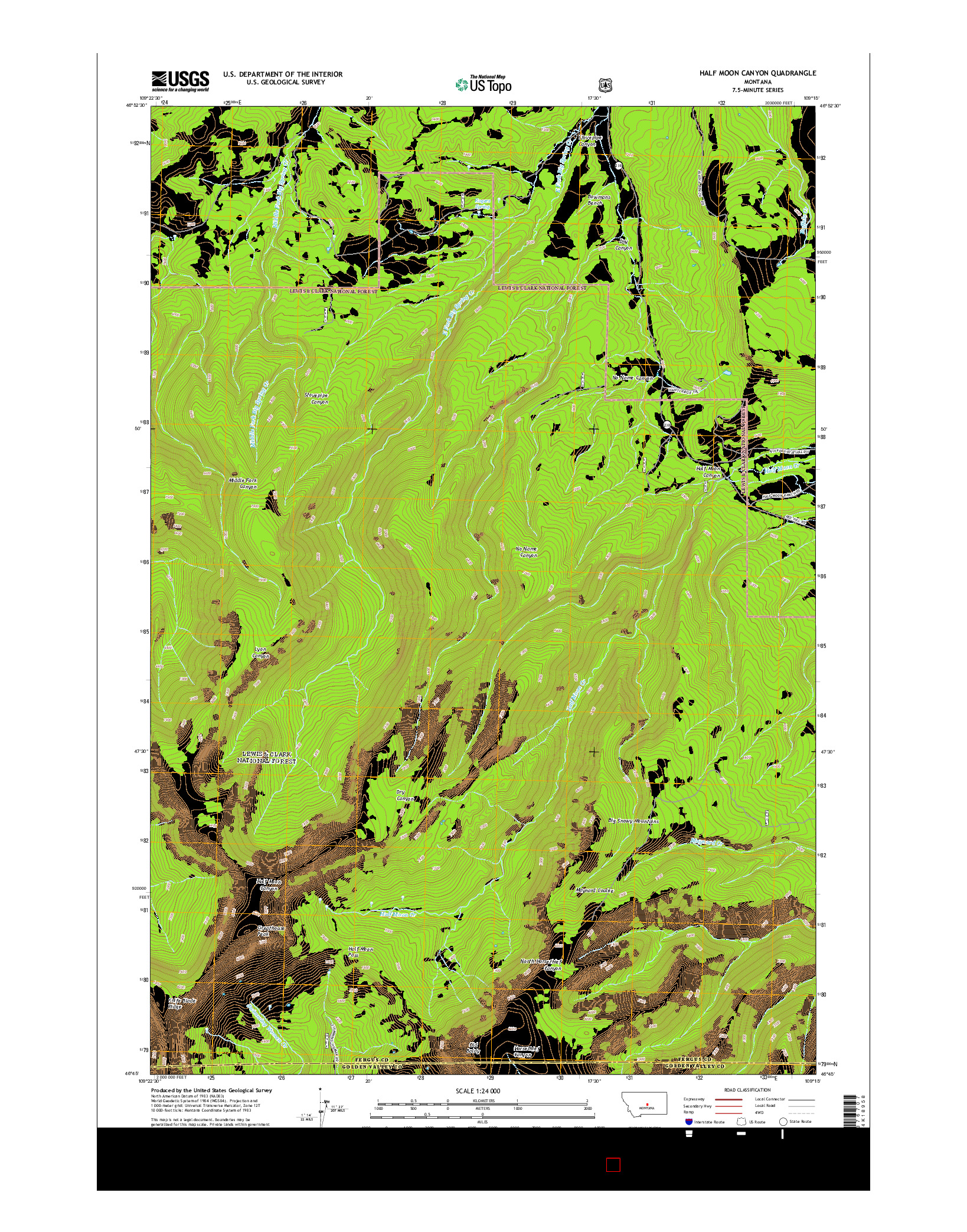 USGS US TOPO 7.5-MINUTE MAP FOR HALF MOON CANYON, MT 2014