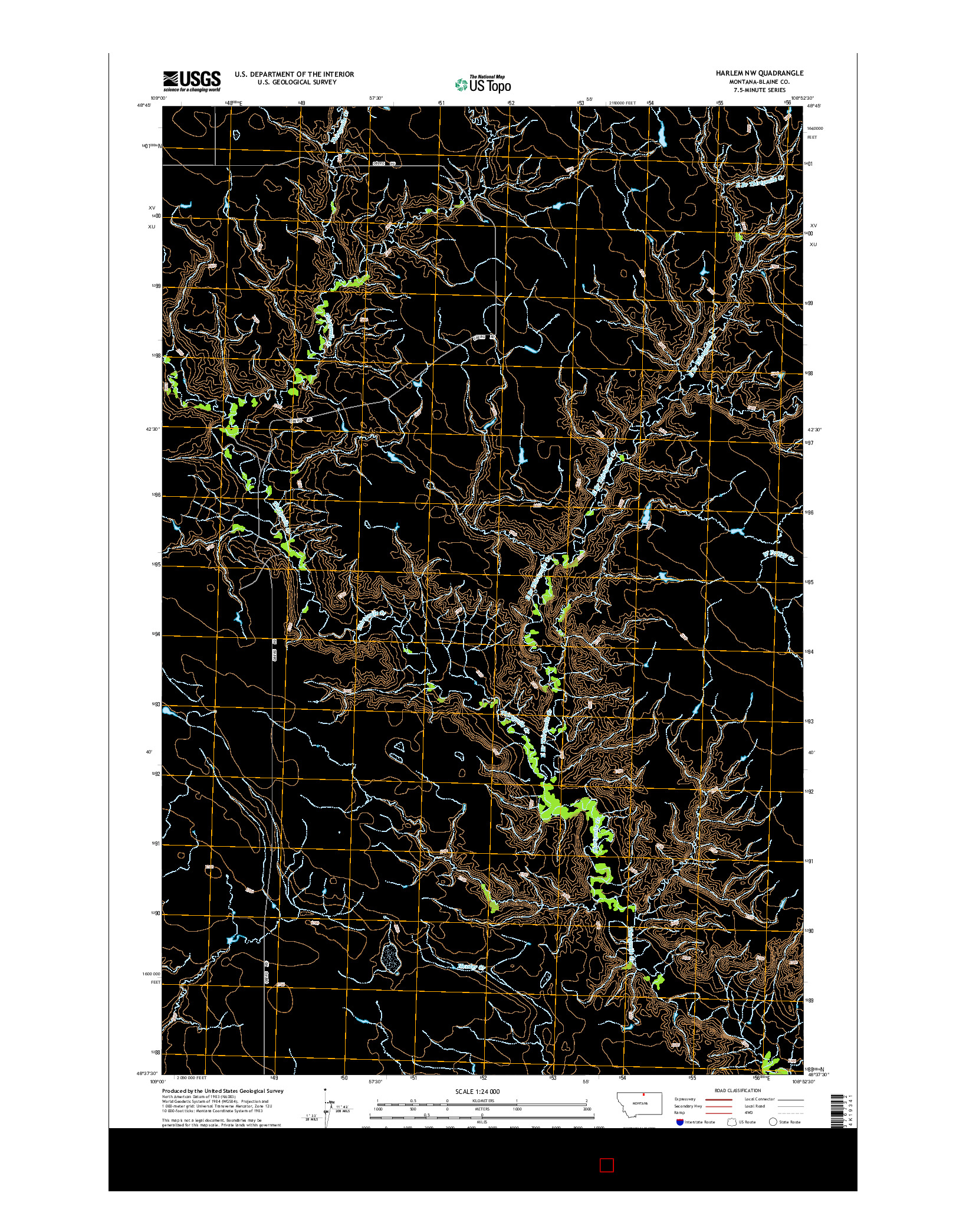 USGS US TOPO 7.5-MINUTE MAP FOR HARLEM NW, MT 2014