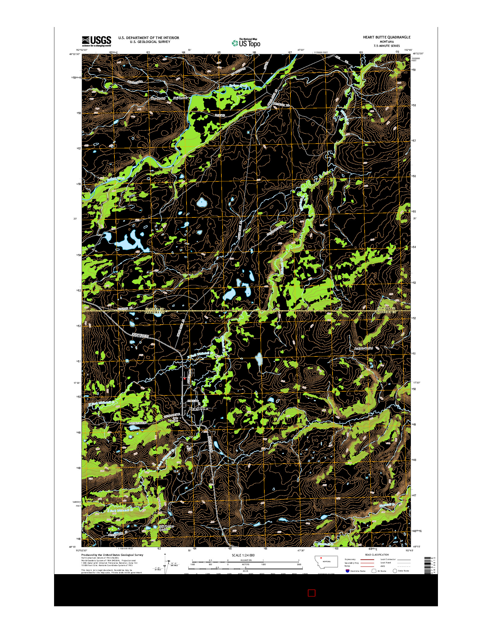 USGS US TOPO 7.5-MINUTE MAP FOR HEART BUTTE, MT 2014