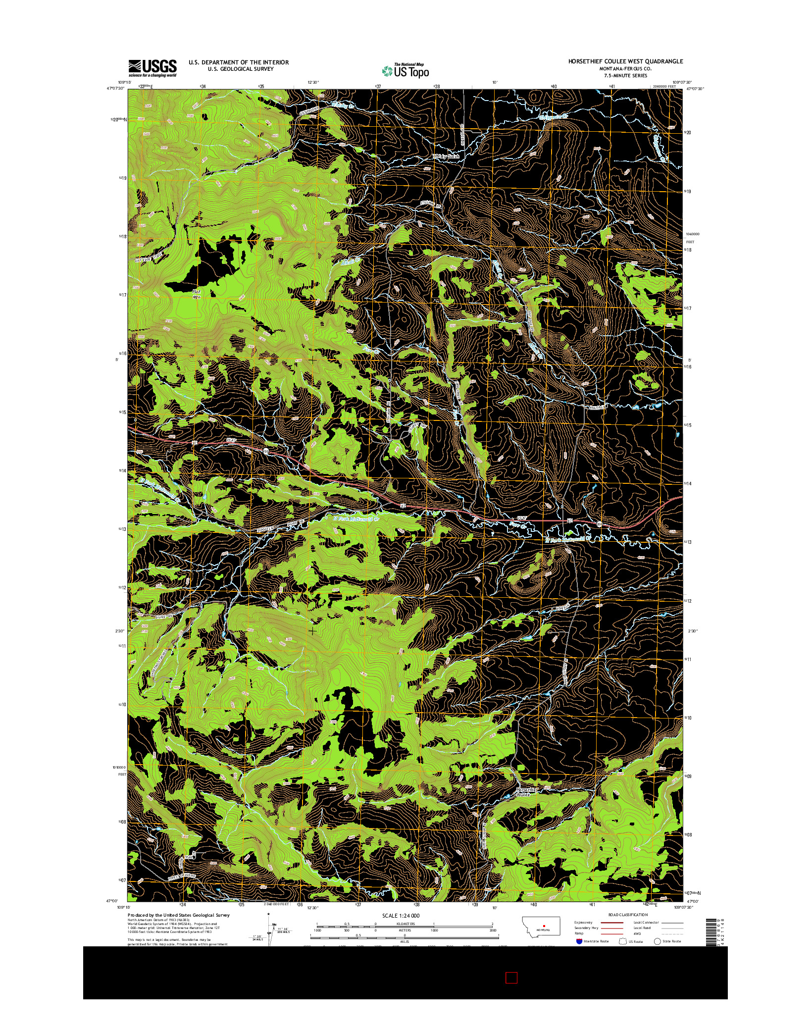 USGS US TOPO 7.5-MINUTE MAP FOR HORSETHIEF COULEE WEST, MT 2014