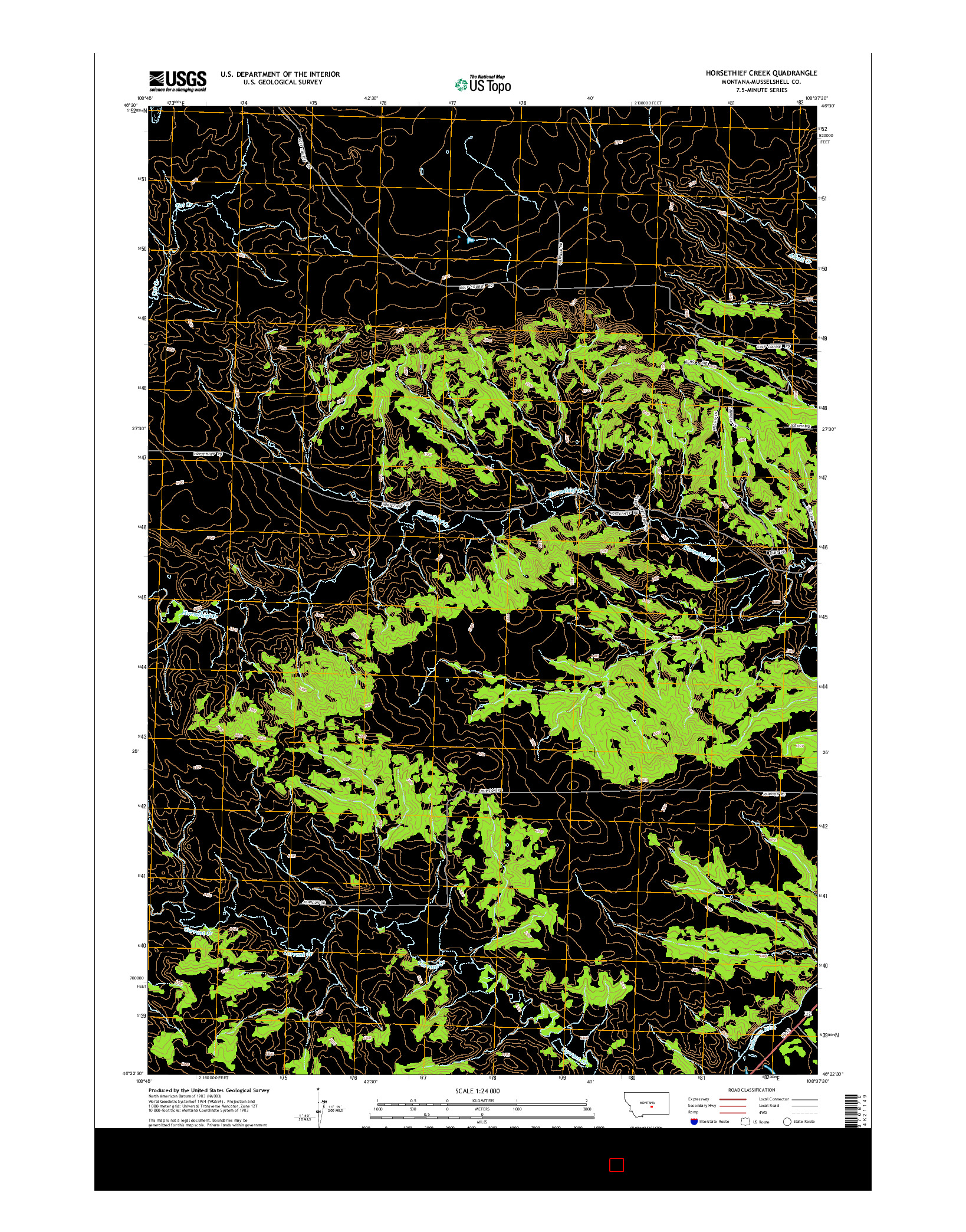 USGS US TOPO 7.5-MINUTE MAP FOR HORSETHIEF CREEK, MT 2014