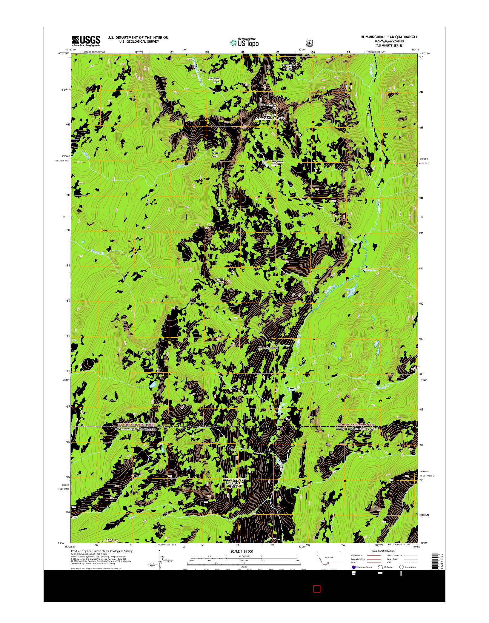 USGS US TOPO 7.5-MINUTE MAP FOR HUMMINGBIRD PEAK, MT-WY 2014