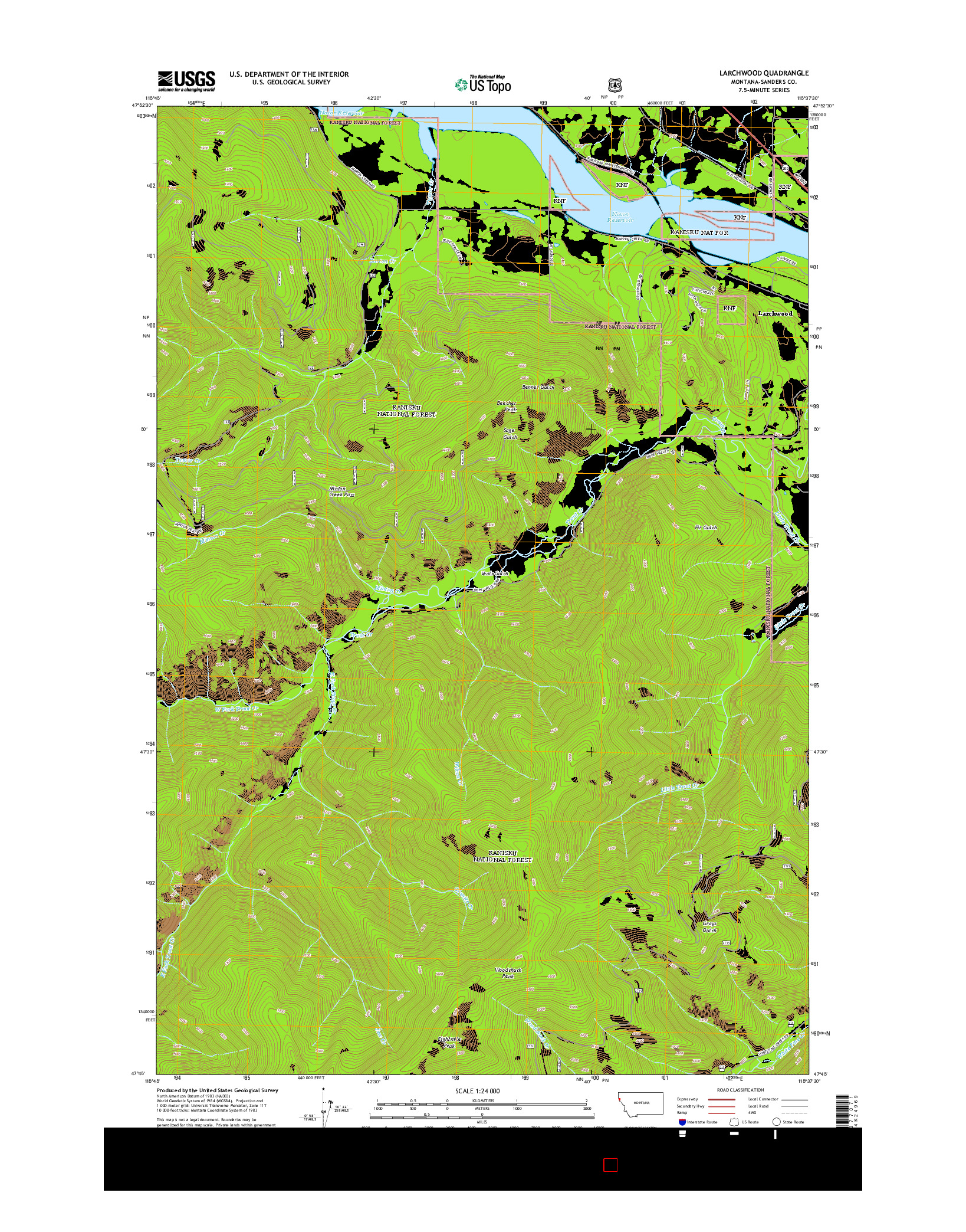 USGS US TOPO 7.5-MINUTE MAP FOR LARCHWOOD, MT 2014