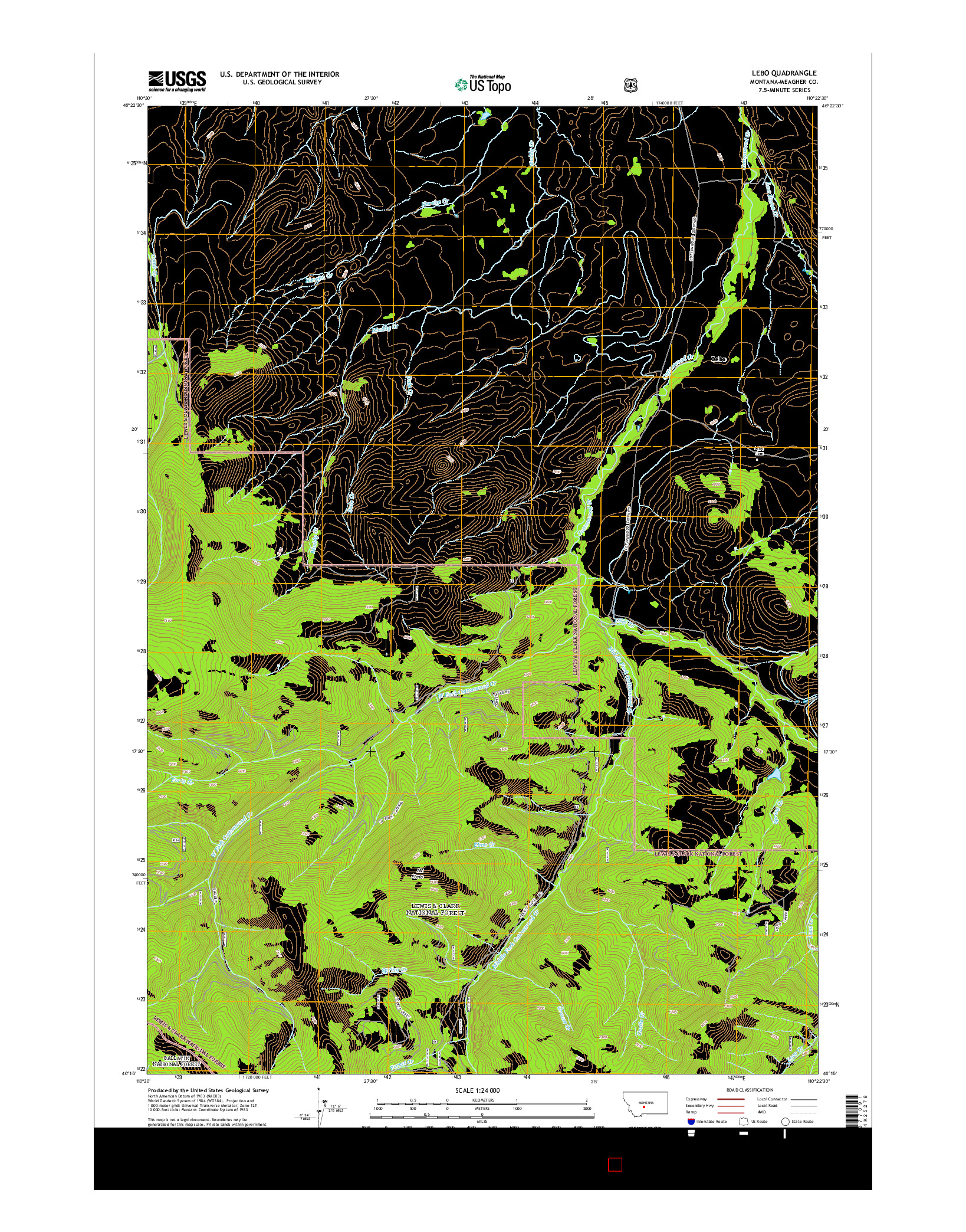 USGS US TOPO 7.5-MINUTE MAP FOR LEBO, MT 2014