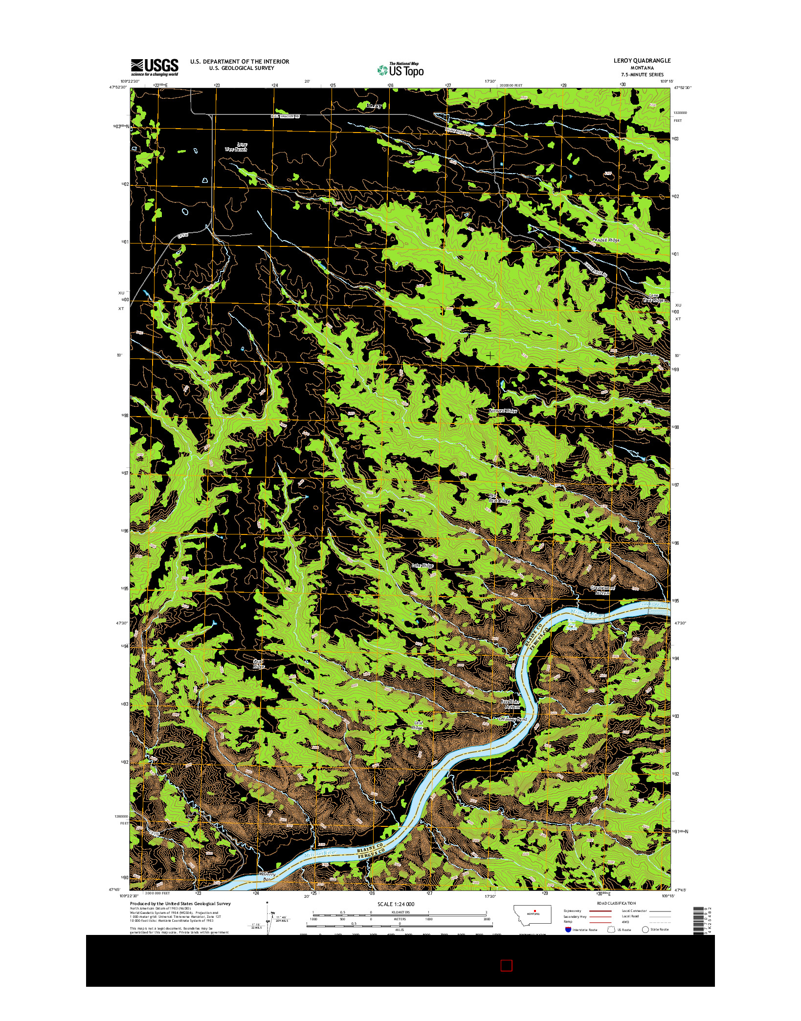 USGS US TOPO 7.5-MINUTE MAP FOR LEROY, MT 2014