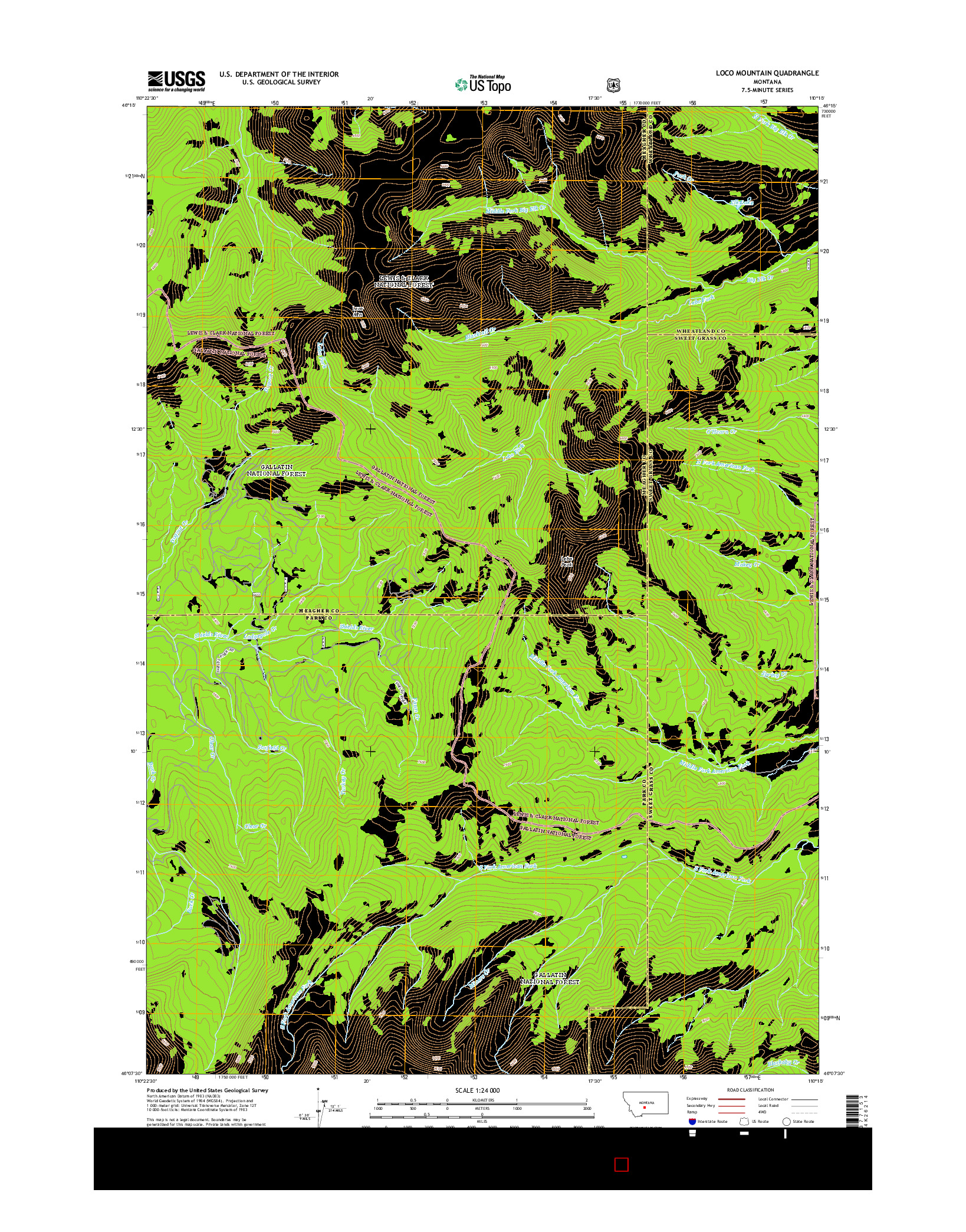 USGS US TOPO 7.5-MINUTE MAP FOR LOCO MOUNTAIN, MT 2014