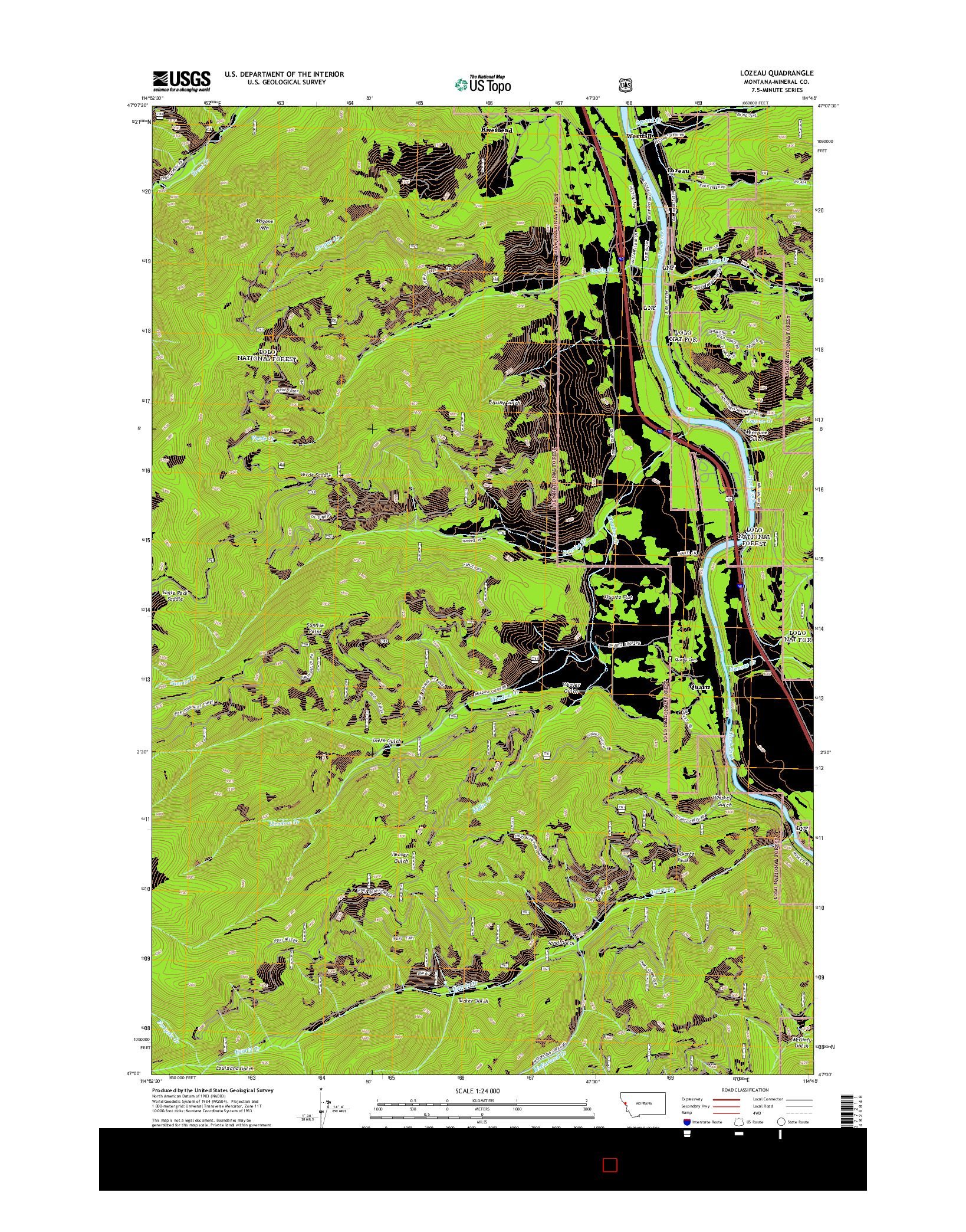 USGS US TOPO 7.5-MINUTE MAP FOR LOZEAU, MT 2014