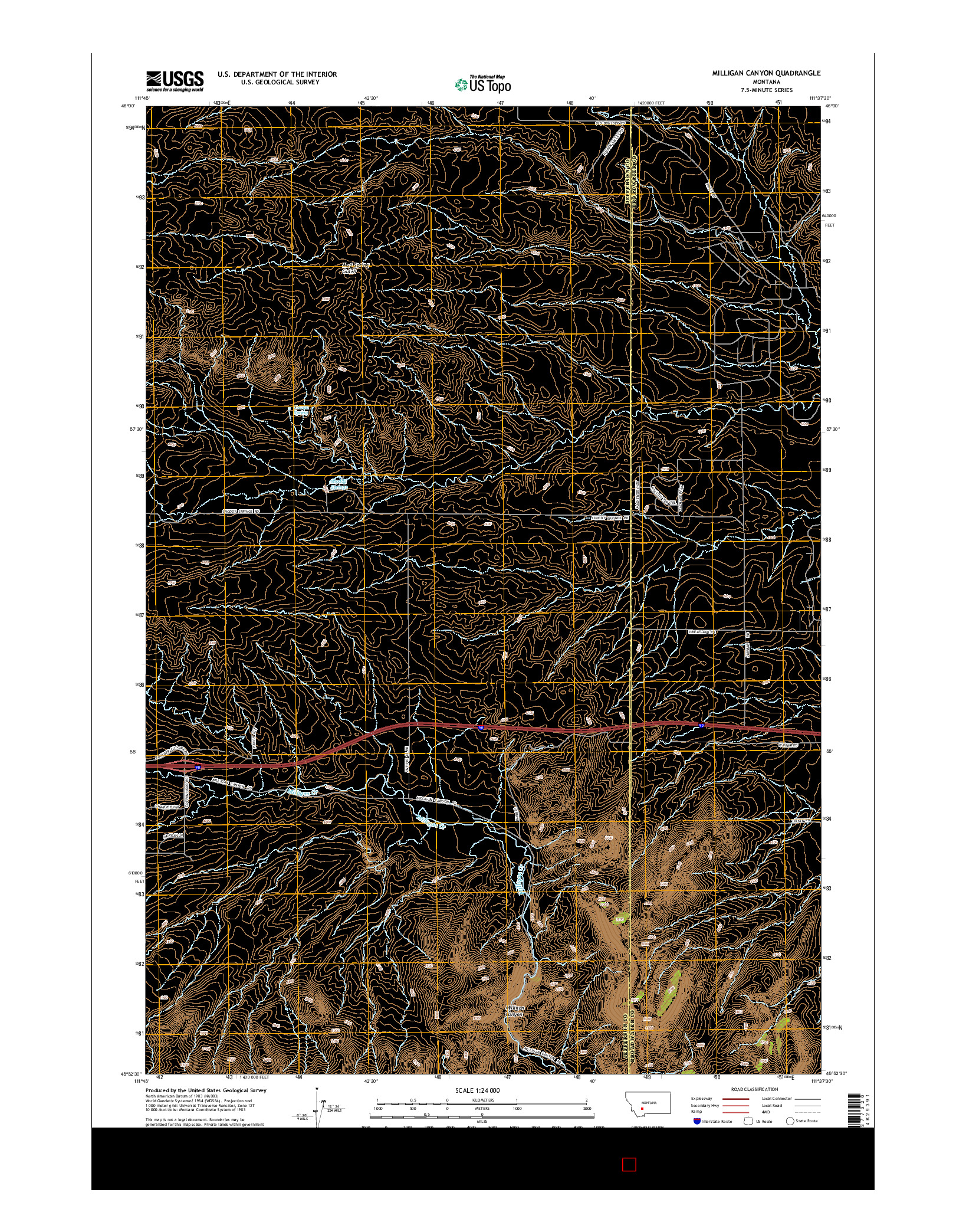 USGS US TOPO 7.5-MINUTE MAP FOR MILLIGAN CANYON, MT 2014