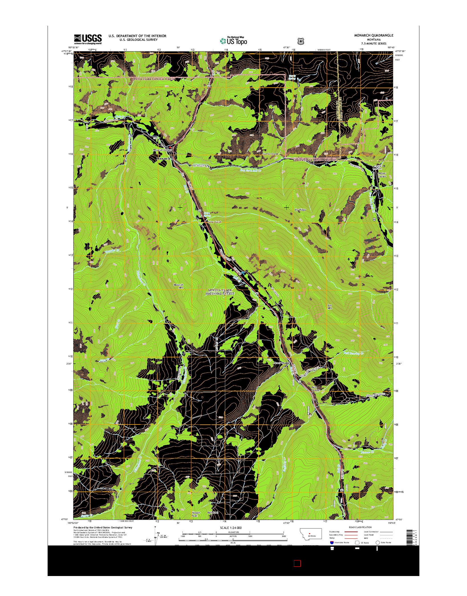 USGS US TOPO 7.5-MINUTE MAP FOR MONARCH, MT 2014