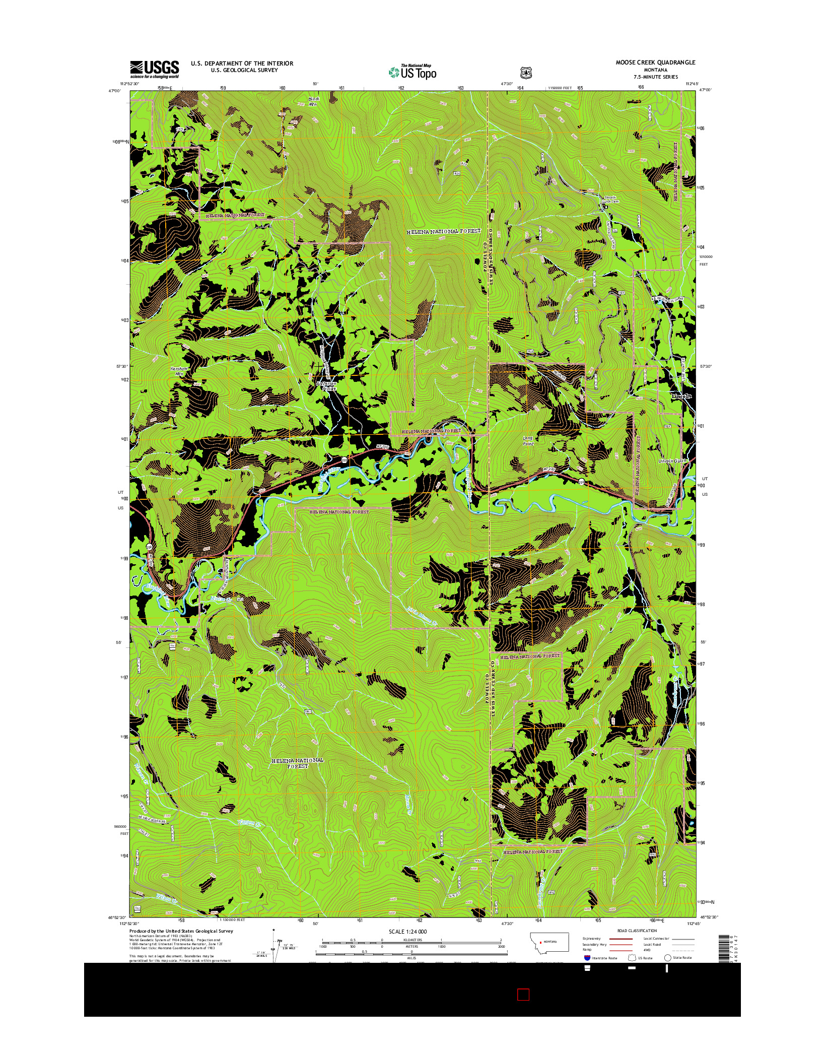 USGS US TOPO 7.5-MINUTE MAP FOR MOOSE CREEK, MT 2014