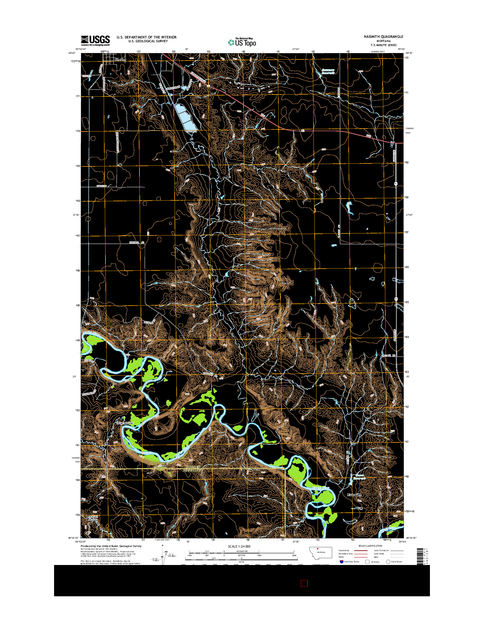 USGS US TOPO 7.5-MINUTE MAP FOR NAISMITH, MT 2014