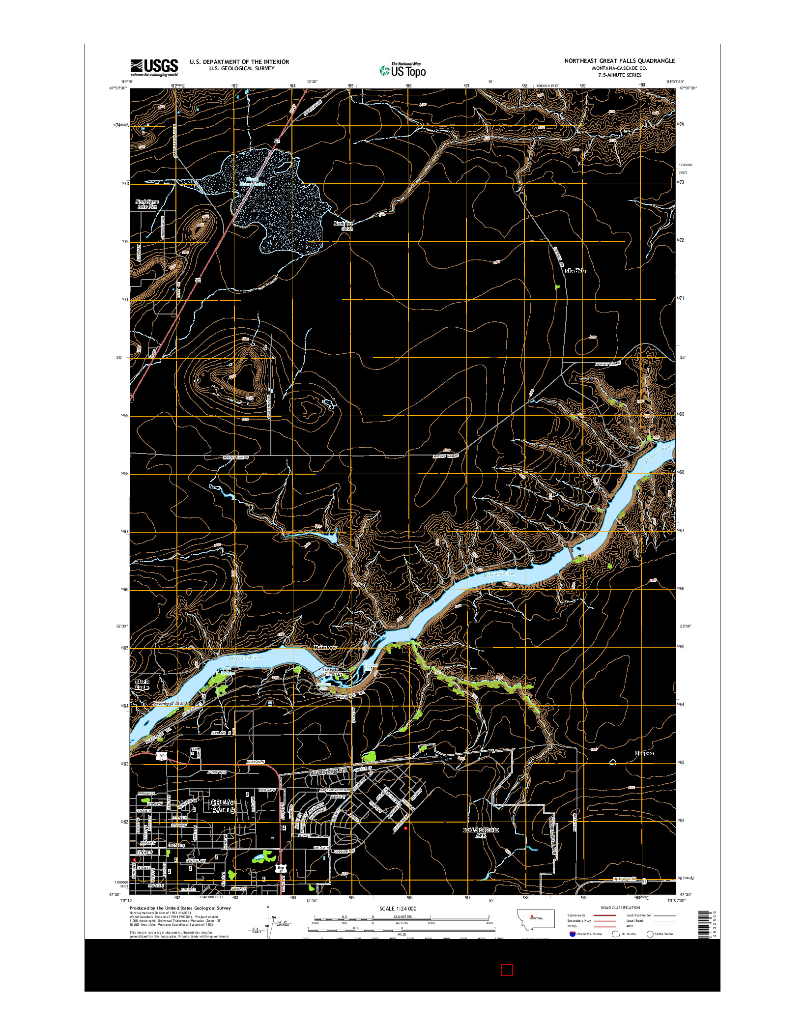 USGS US TOPO 7.5-MINUTE MAP FOR NORTHEAST GREAT FALLS, MT 2014