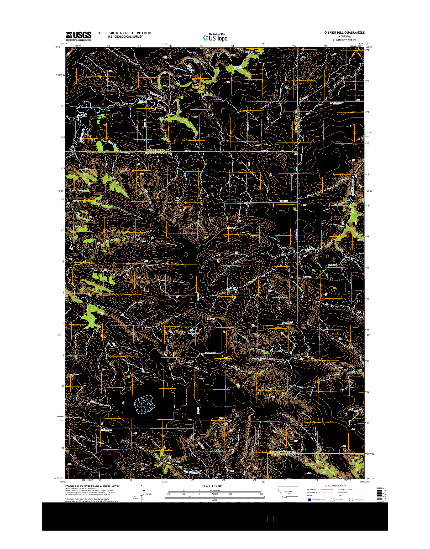 USGS US TOPO 7.5-MINUTE MAP FOR O'BRIEN HILL, MT 2014