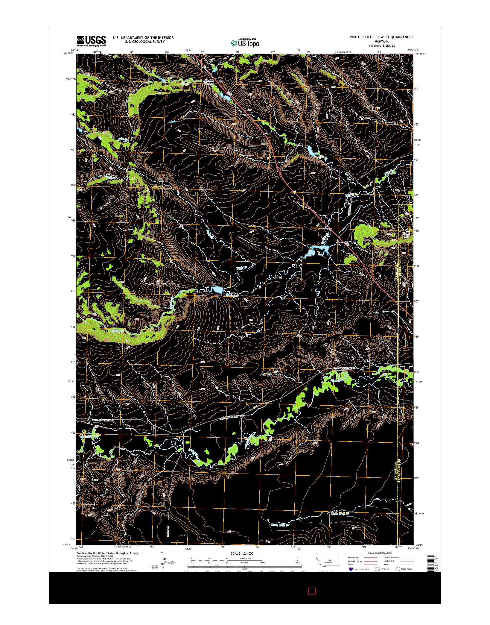 USGS US TOPO 7.5-MINUTE MAP FOR PIKE CREEK HILLS WEST, MT 2014