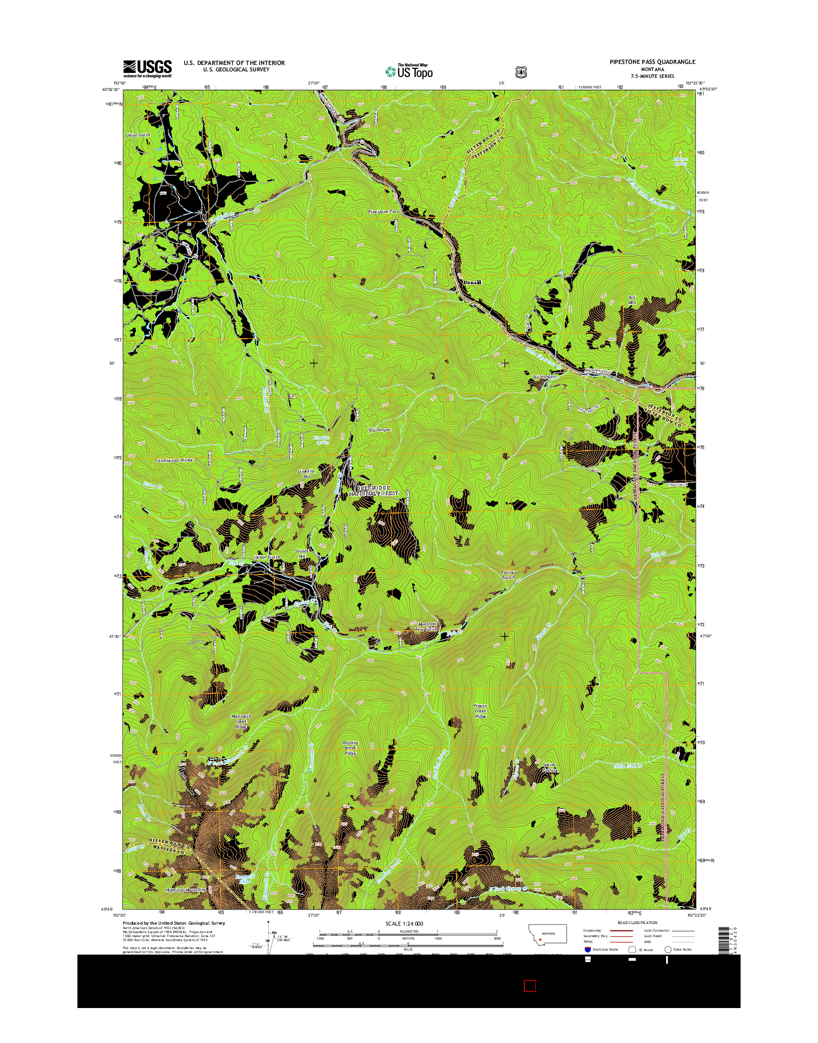 USGS US TOPO 7.5-MINUTE MAP FOR PIPESTONE PASS, MT 2014