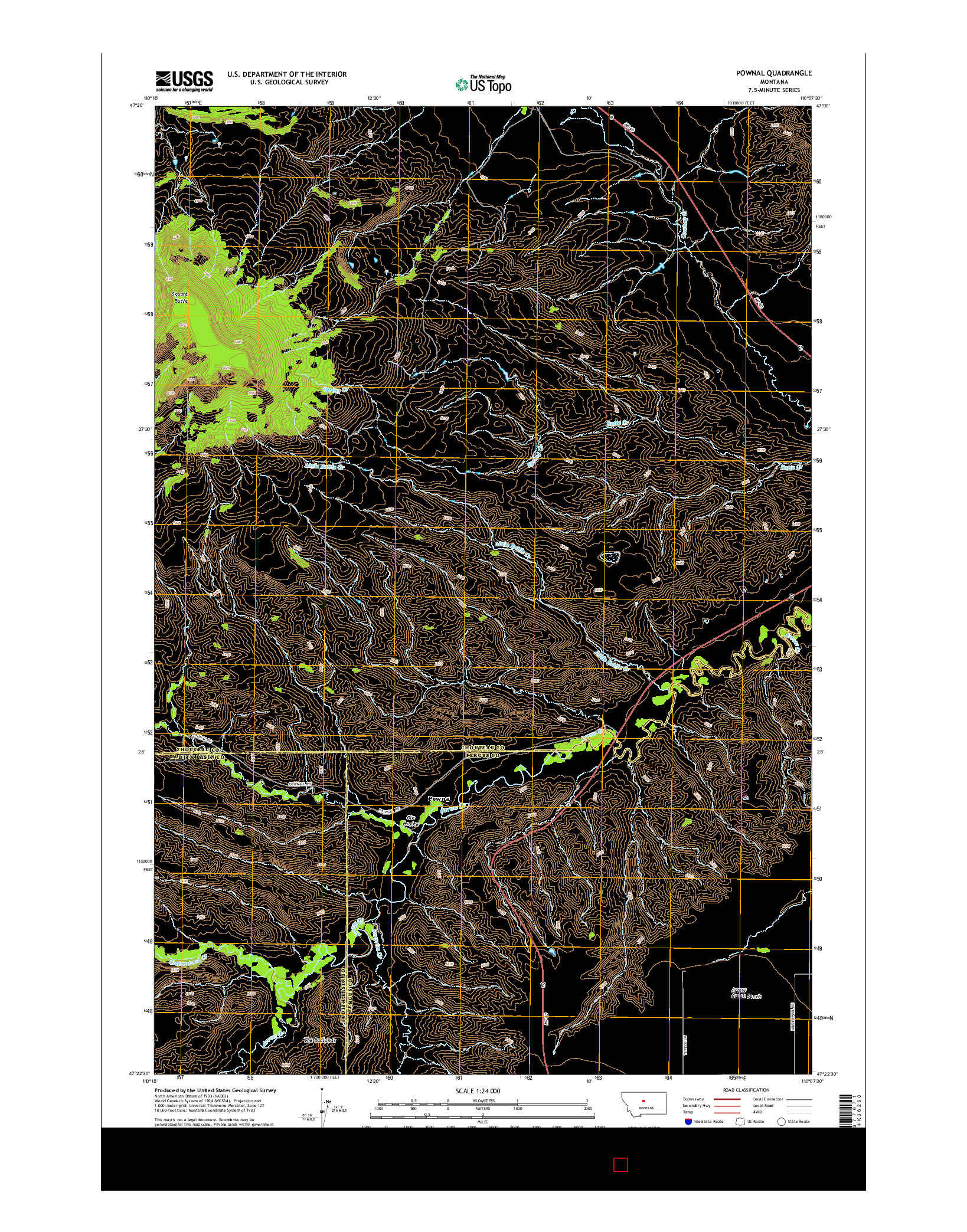 USGS US TOPO 7.5-MINUTE MAP FOR POWNAL, MT 2014