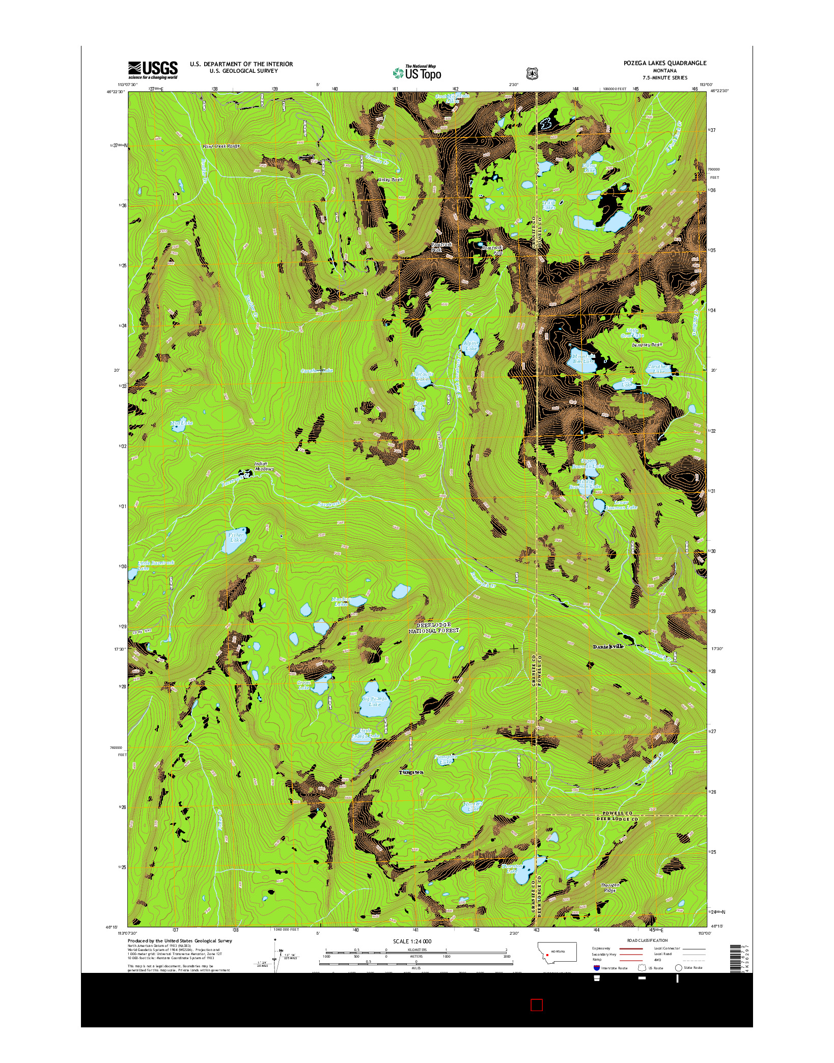 USGS US TOPO 7.5-MINUTE MAP FOR POZEGA LAKES, MT 2014
