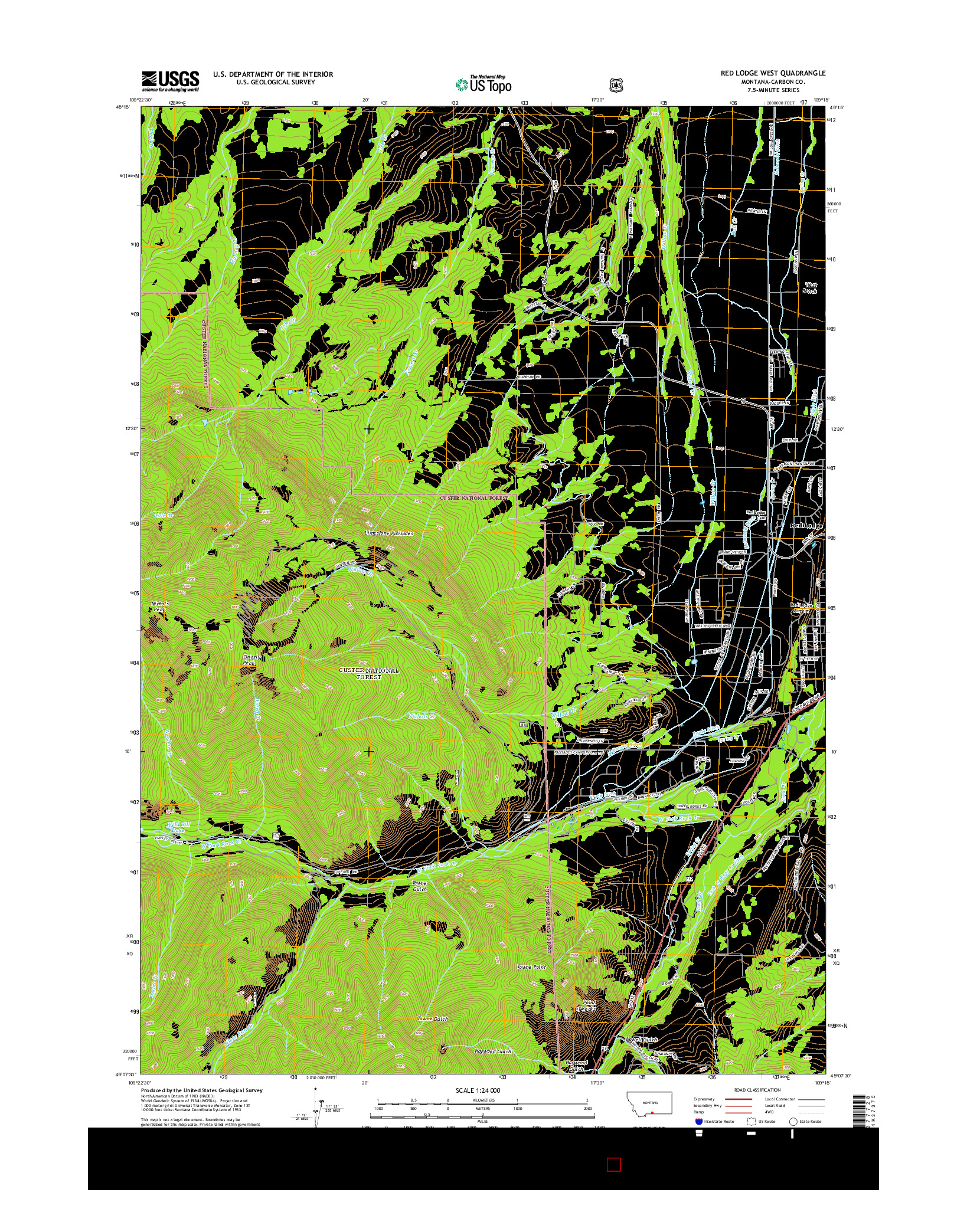 USGS US TOPO 7.5-MINUTE MAP FOR RED LODGE WEST, MT 2014