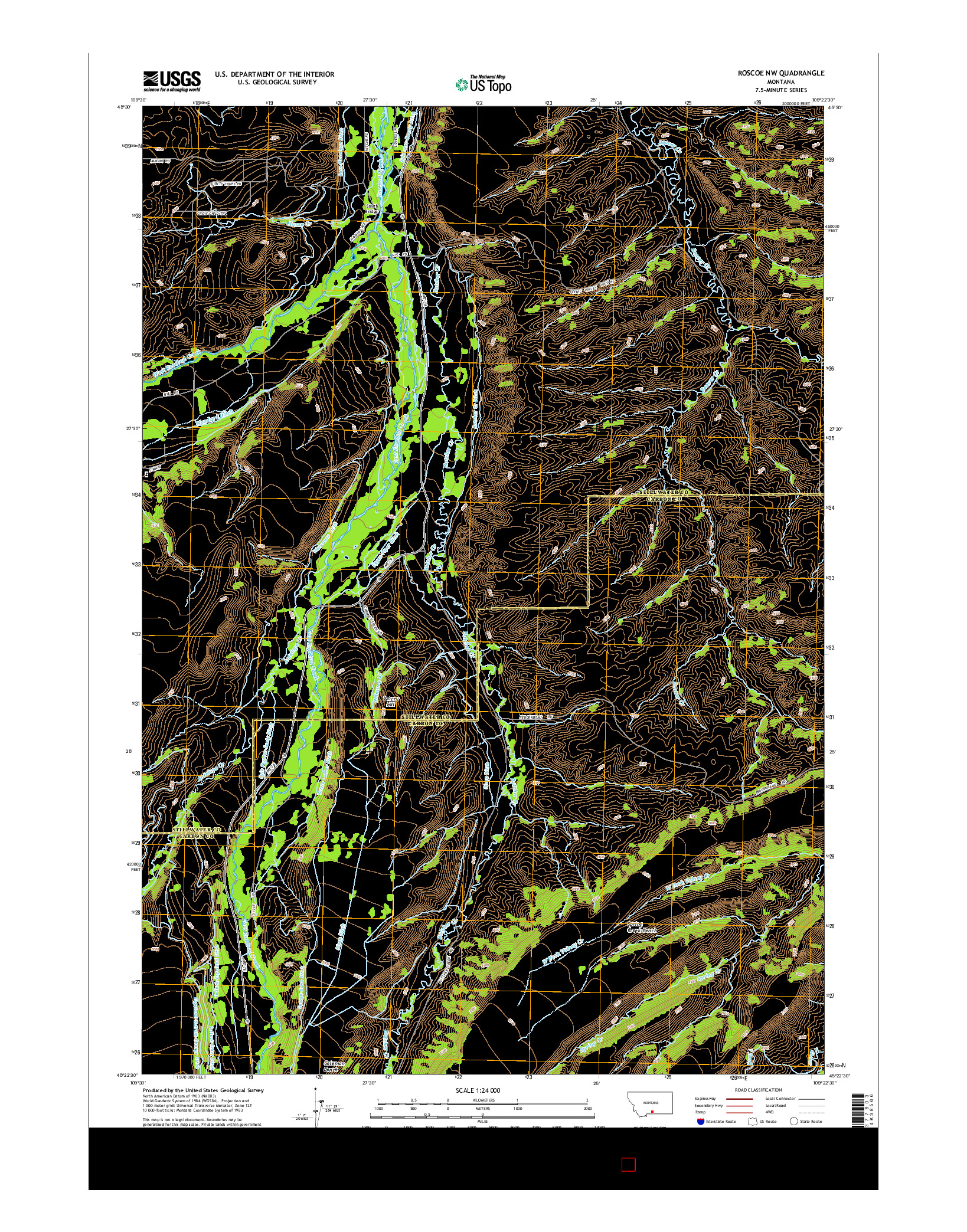 USGS US TOPO 7.5-MINUTE MAP FOR ROSCOE NW, MT 2014