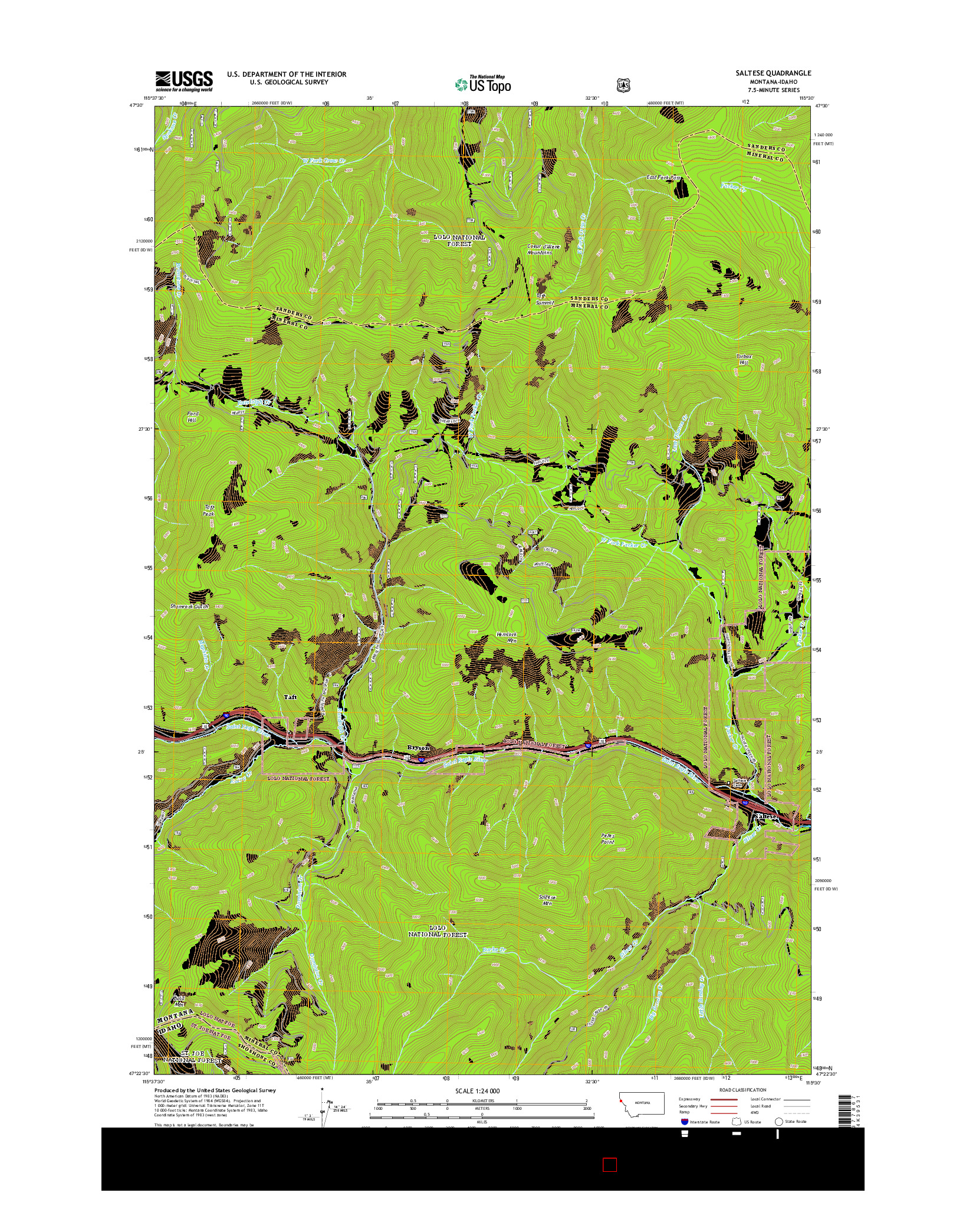 USGS US TOPO 7.5-MINUTE MAP FOR SALTESE, MT-ID 2014