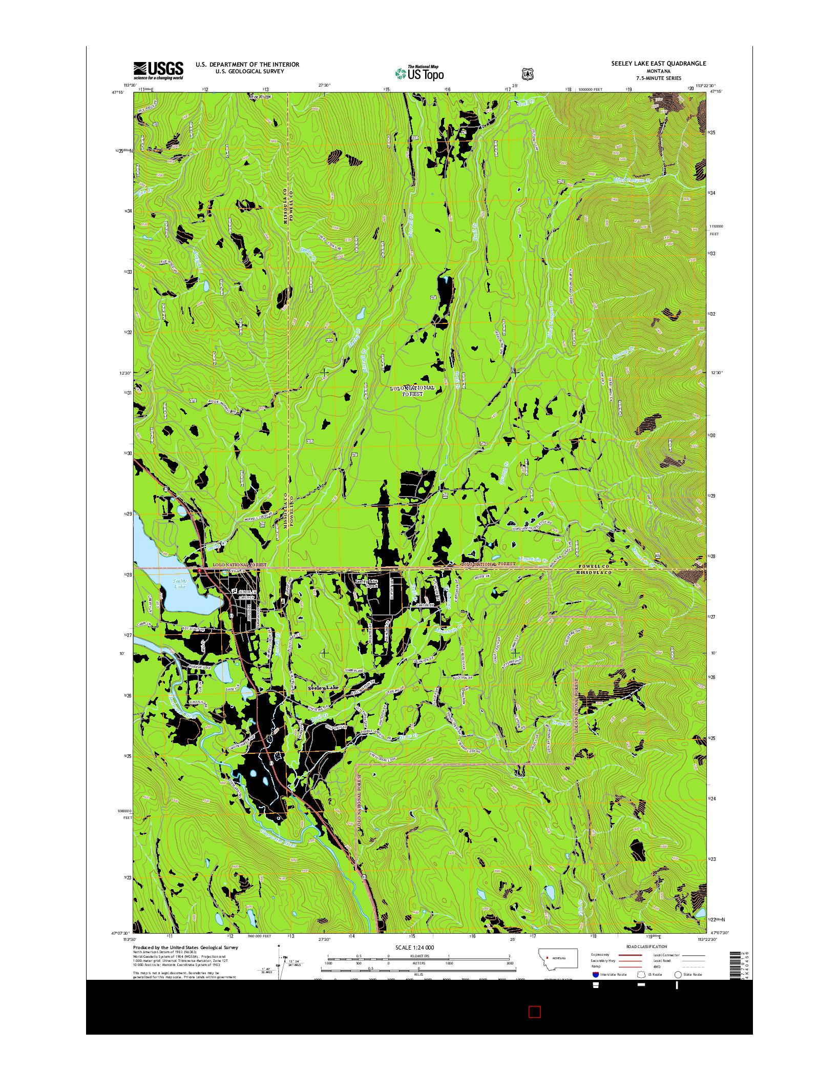 USGS US TOPO 7.5-MINUTE MAP FOR SEELEY LAKE EAST, MT 2014