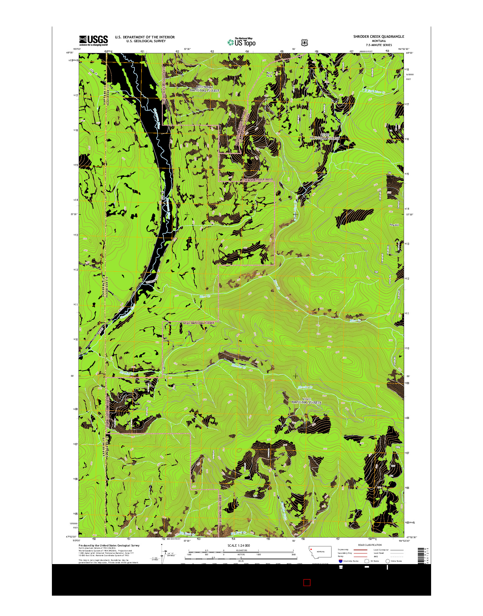 USGS US TOPO 7.5-MINUTE MAP FOR SHRODER CREEK, MT 2014