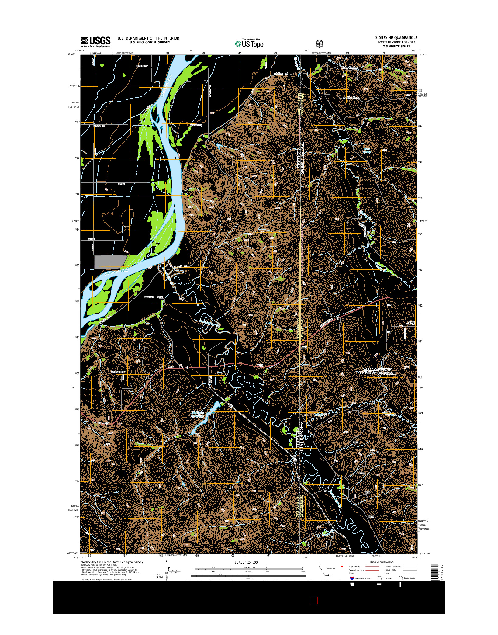 USGS US TOPO 7.5-MINUTE MAP FOR SIDNEY NE, MT-ND 2014