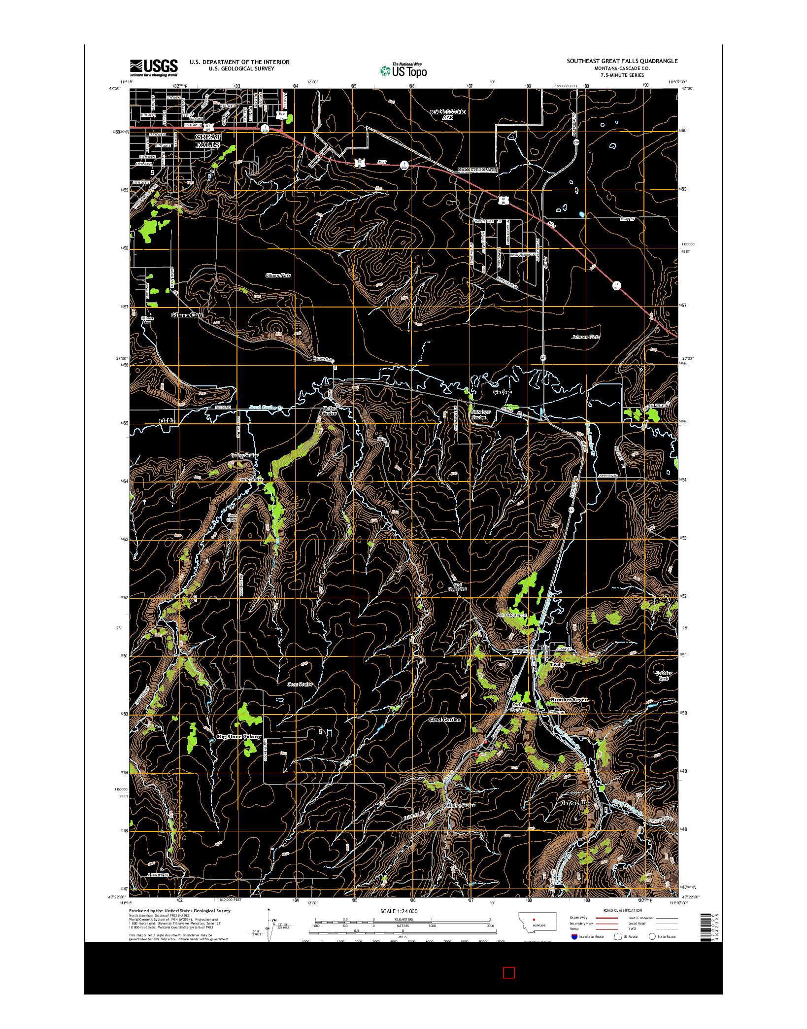 USGS US TOPO 7.5-MINUTE MAP FOR SOUTHEAST GREAT FALLS, MT 2014