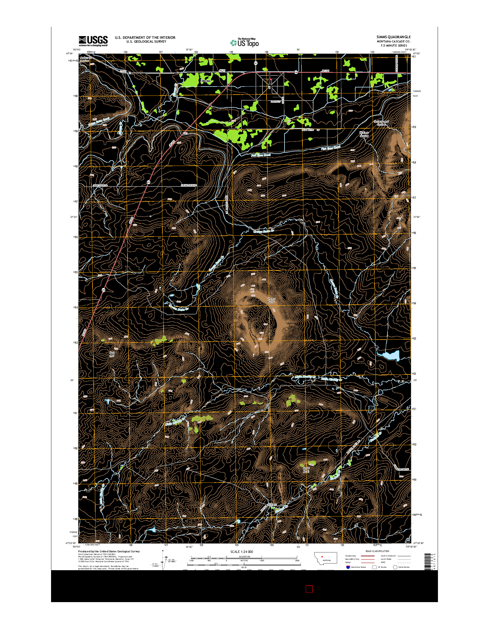 USGS US TOPO 7.5-MINUTE MAP FOR SIMMS, MT 2014