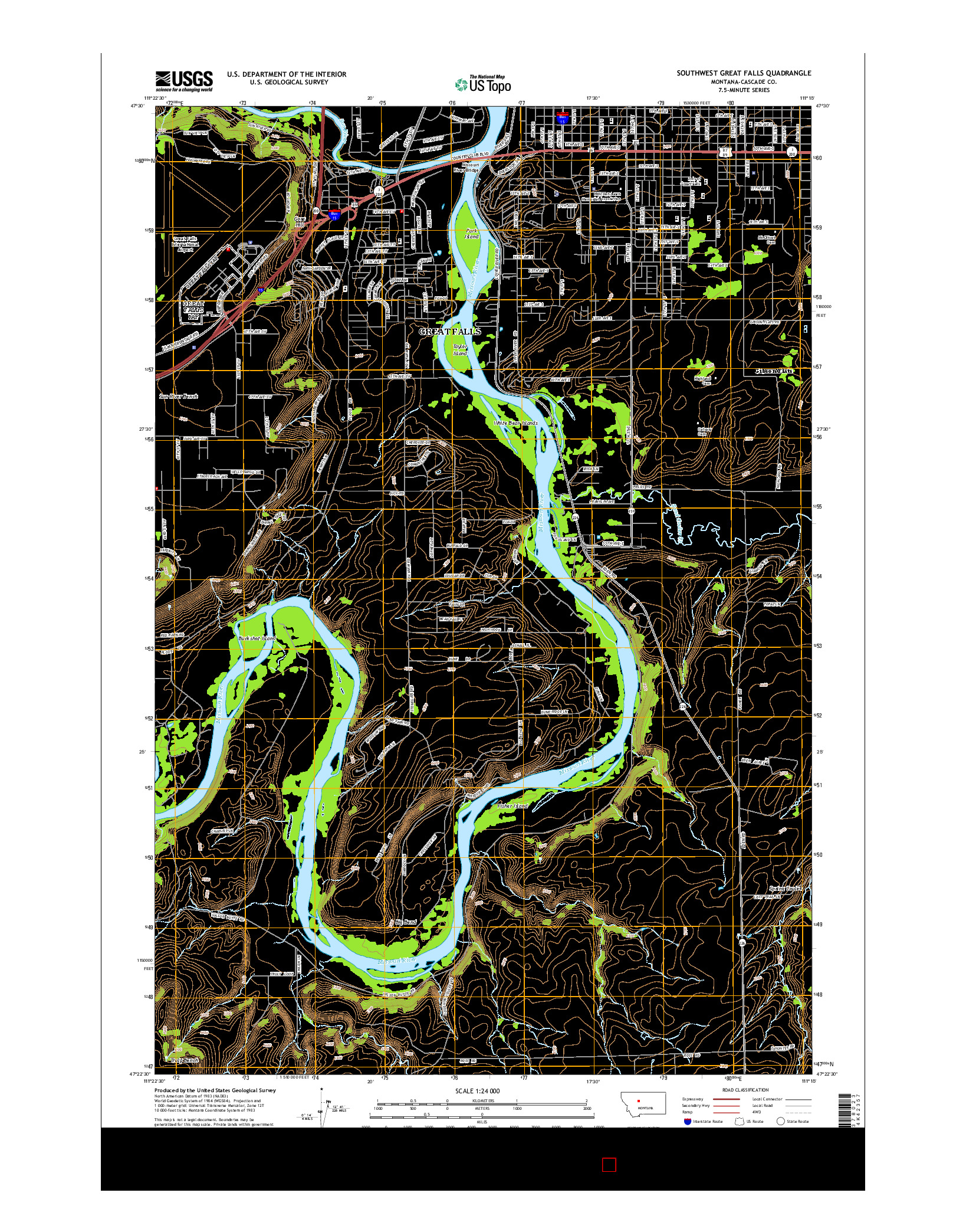 USGS US TOPO 7.5-MINUTE MAP FOR SOUTHWEST GREAT FALLS, MT 2014