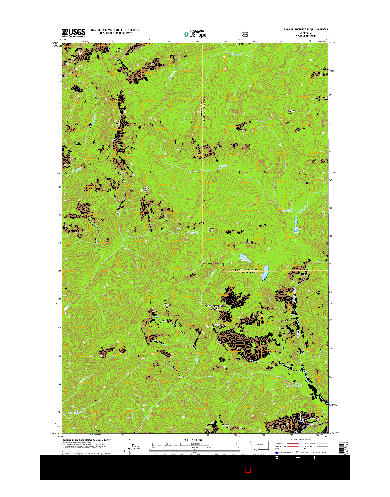 USGS US TOPO 7.5-MINUTE MAP FOR SPREAD MOUNTAIN, MT 2014