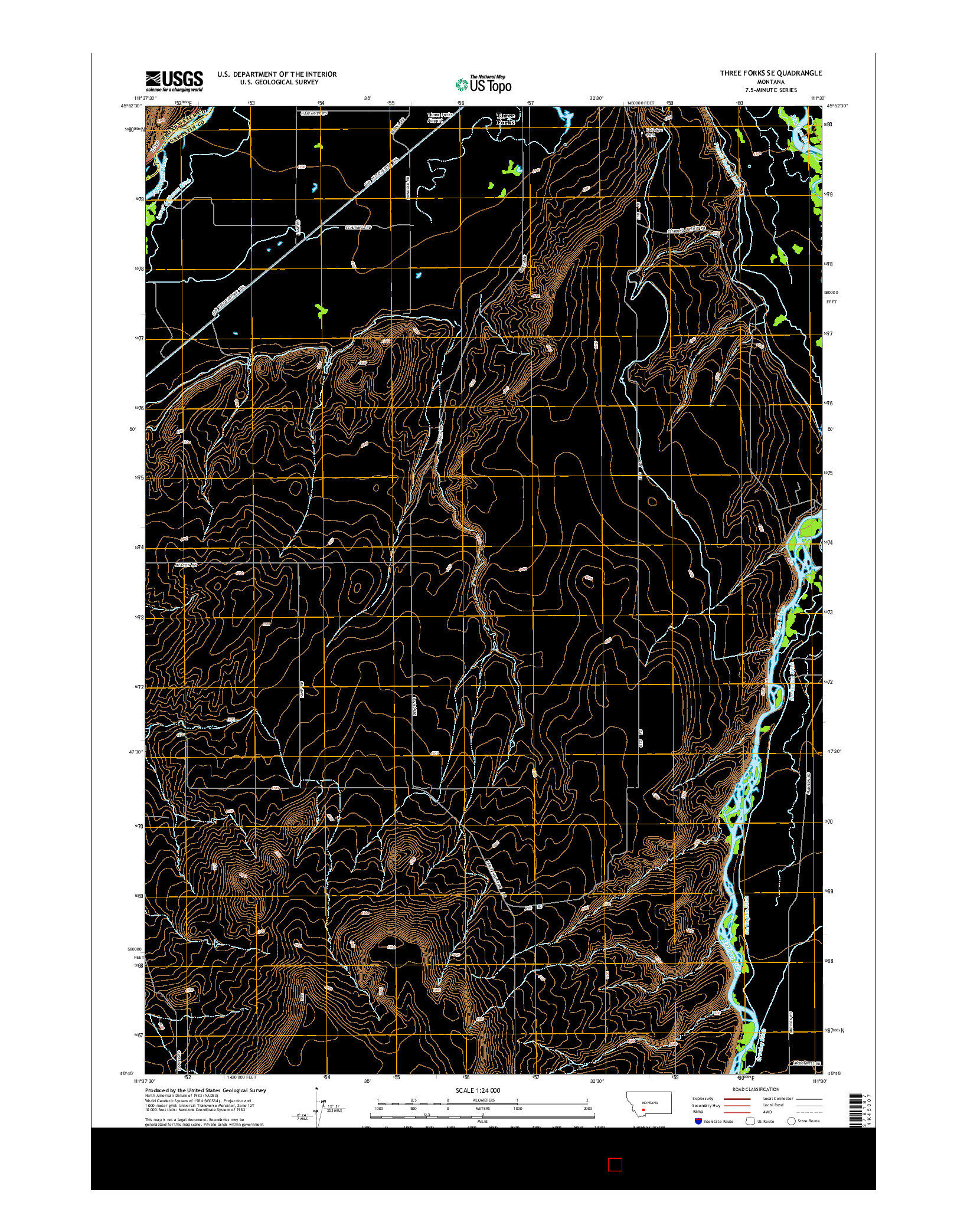 USGS US TOPO 7.5-MINUTE MAP FOR THREE FORKS SE, MT 2014