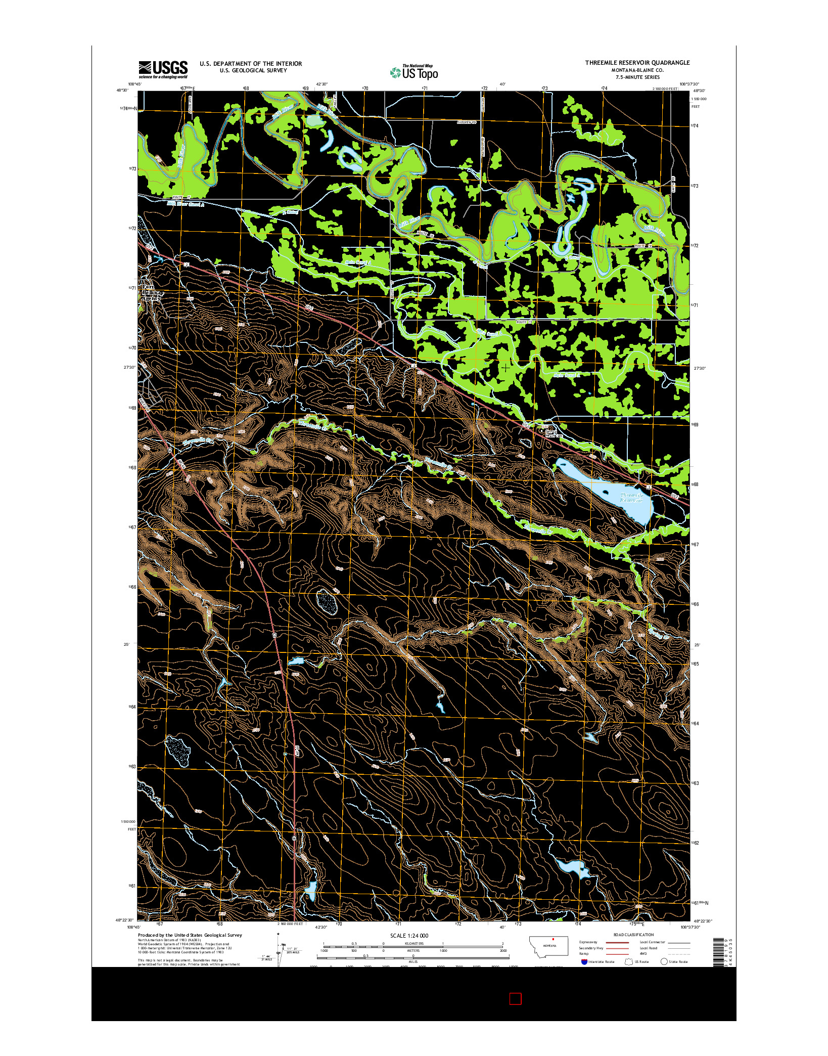 USGS US TOPO 7.5-MINUTE MAP FOR THREEMILE RESERVOIR, MT 2014