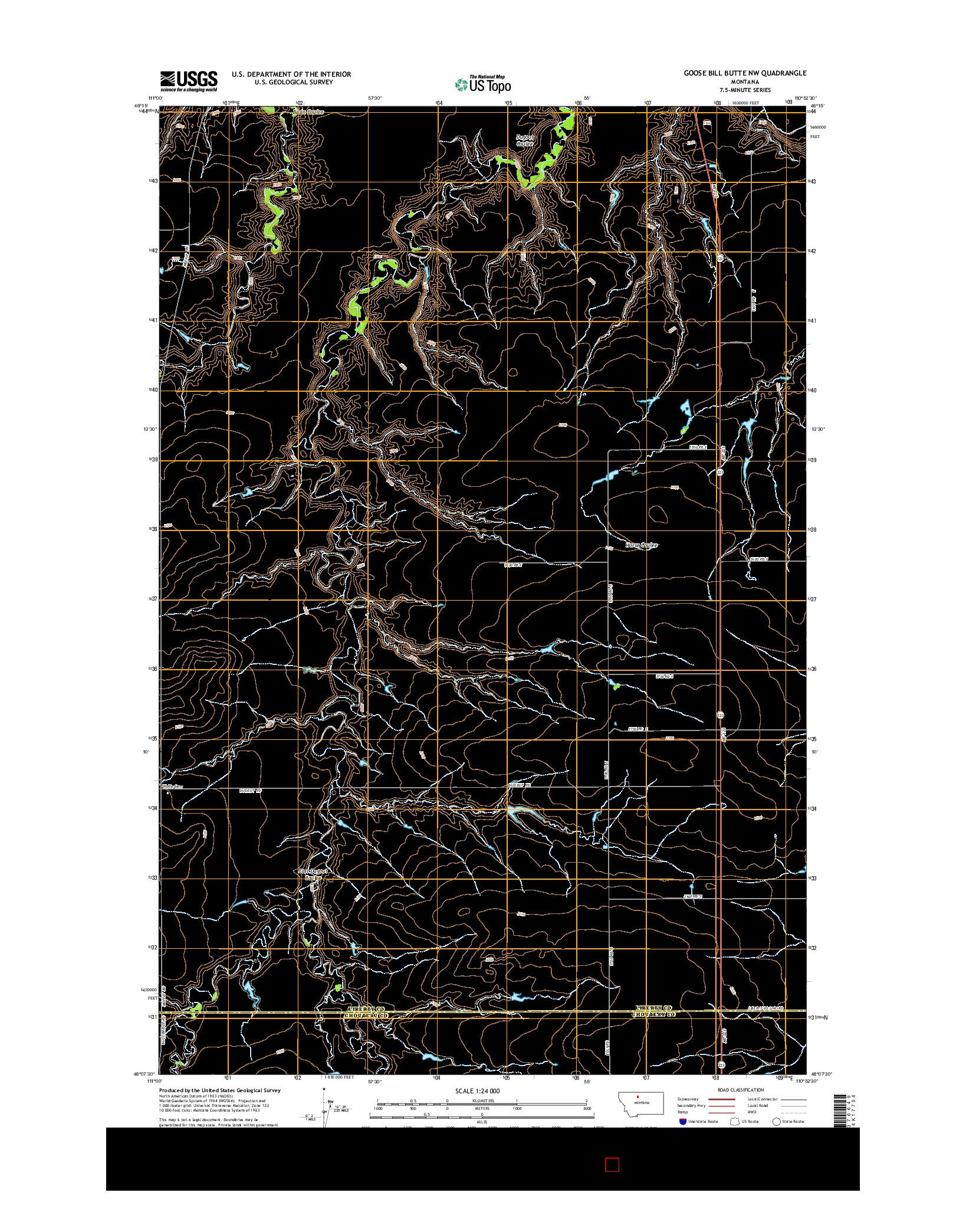 USGS US TOPO 7.5-MINUTE MAP FOR GOOSE BILL BUTTE NW, MT 2014