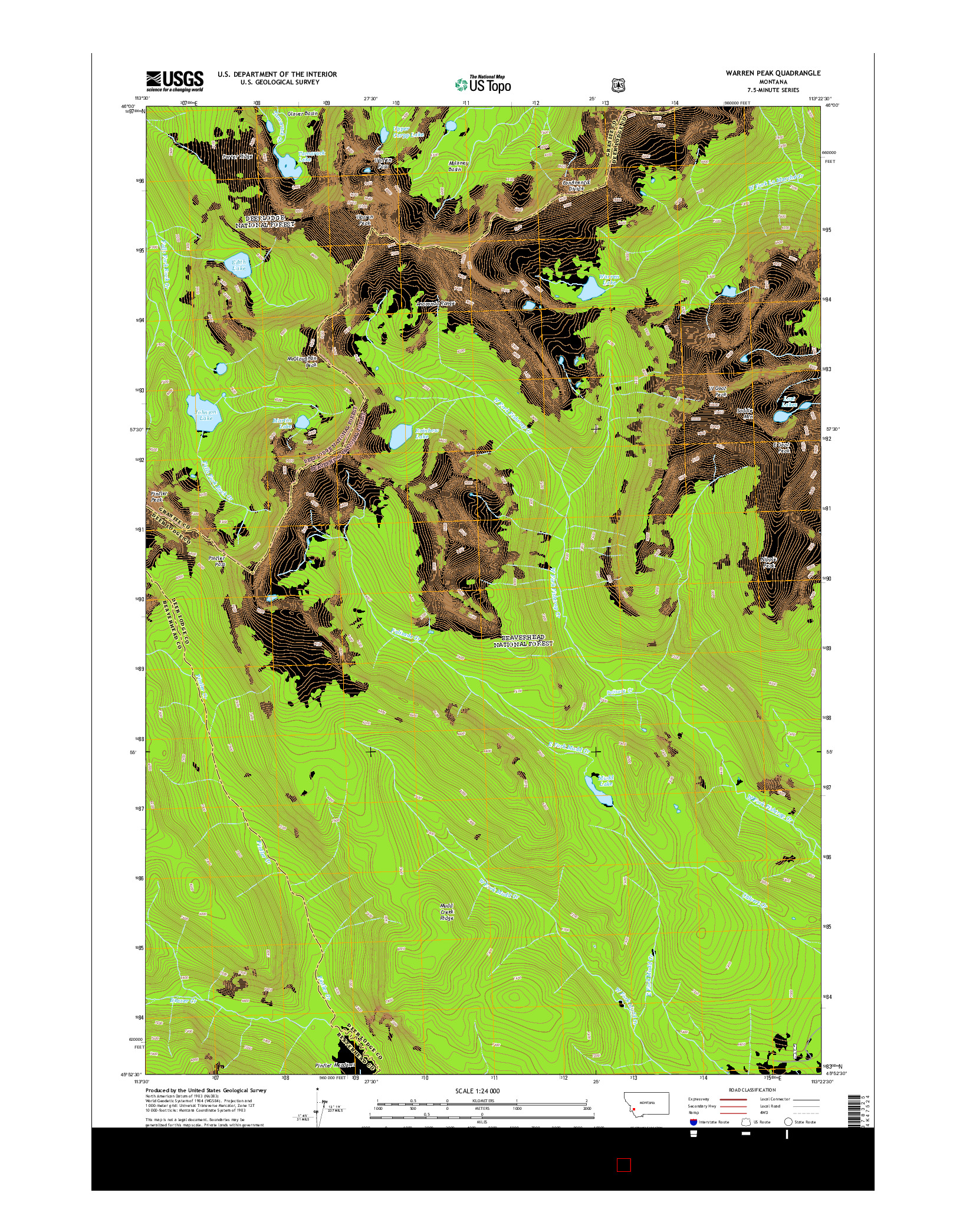 USGS US TOPO 7.5-MINUTE MAP FOR WARREN PEAK, MT 2014