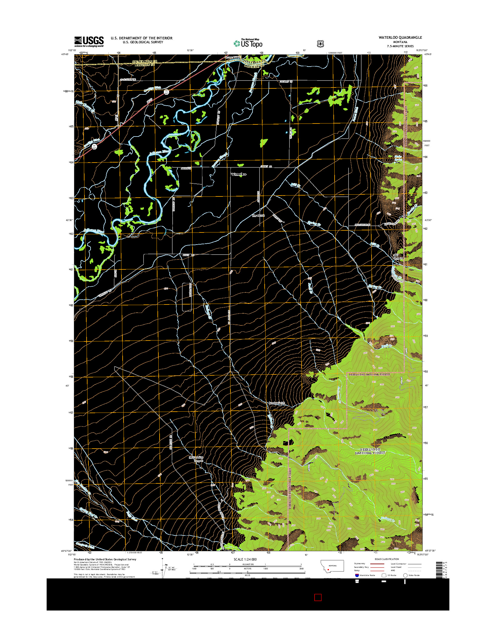 USGS US TOPO 7.5-MINUTE MAP FOR WATERLOO, MT 2014