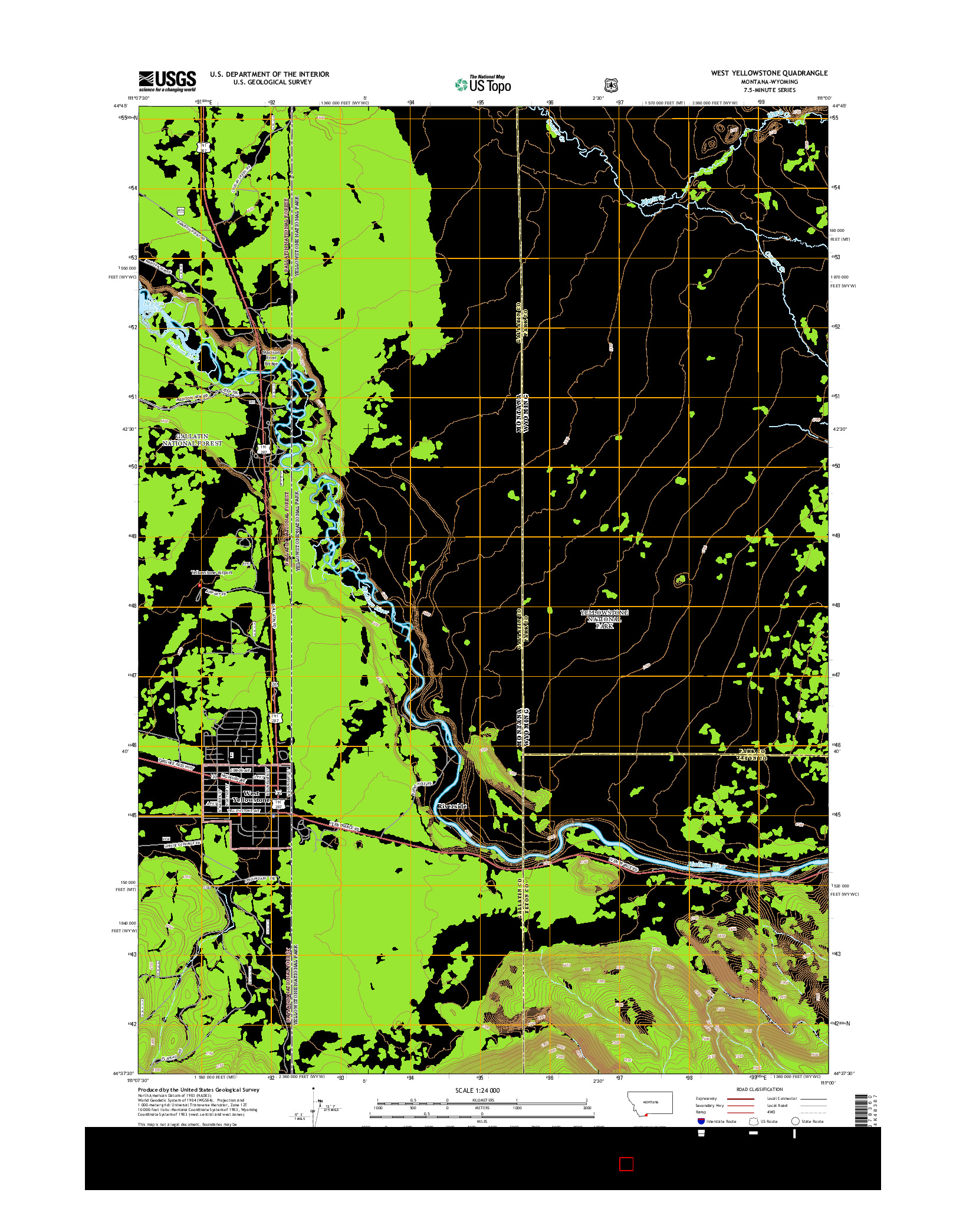 USGS US TOPO 7.5-MINUTE MAP FOR WEST YELLOWSTONE, MT-WY 2014