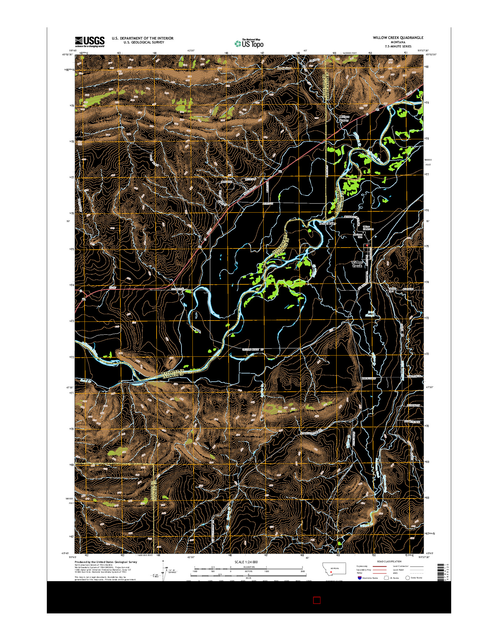 USGS US TOPO 7.5-MINUTE MAP FOR WILLOW CREEK, MT 2014