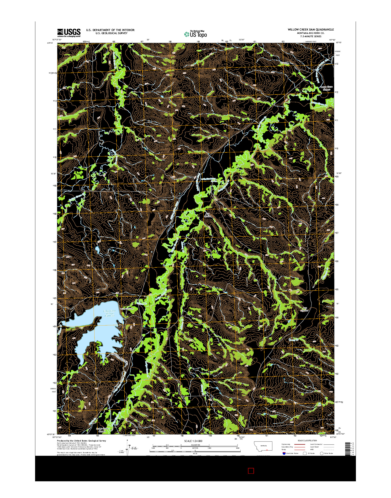 USGS US TOPO 7.5-MINUTE MAP FOR WILLOW CREEK DAM, MT 2014