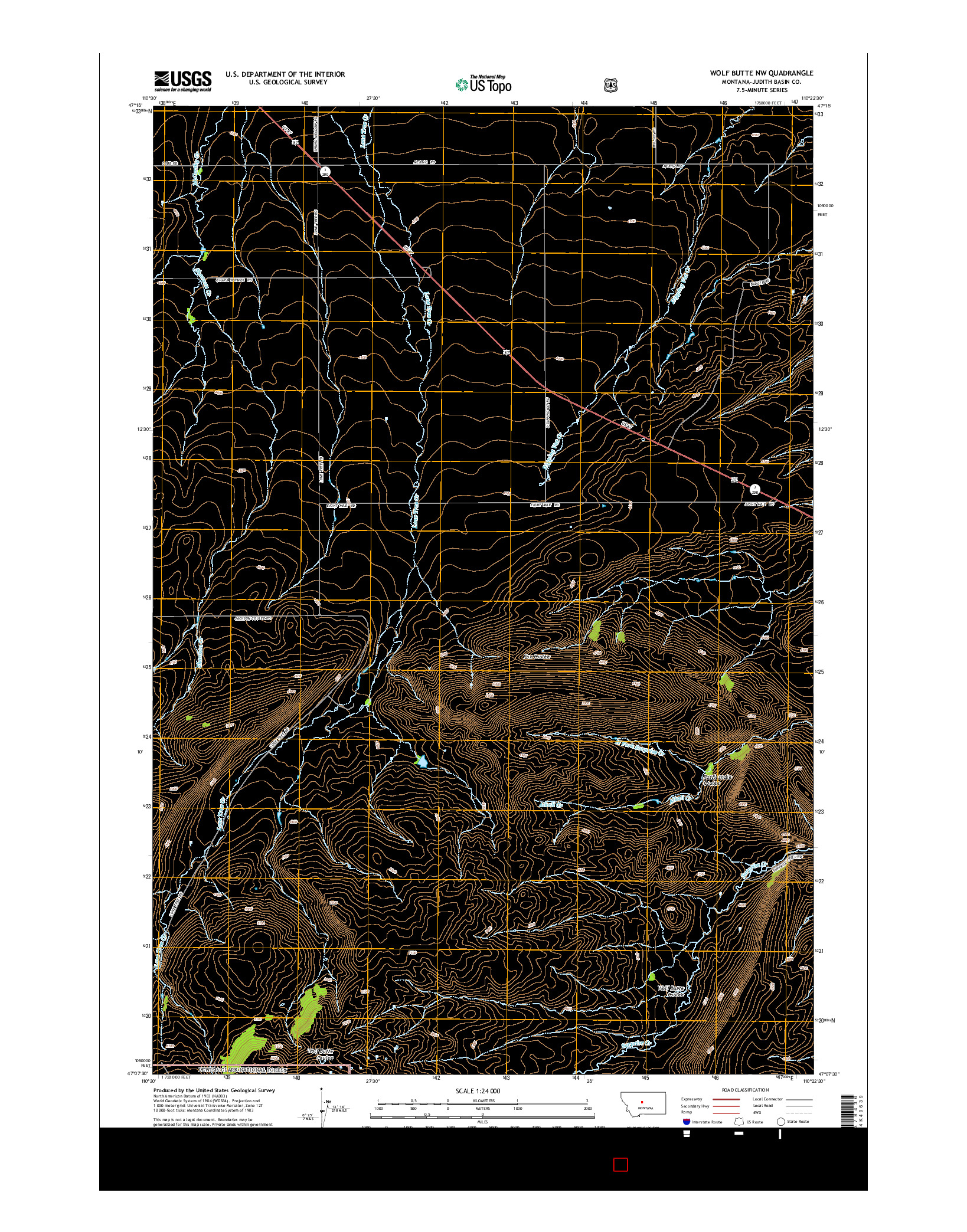 USGS US TOPO 7.5-MINUTE MAP FOR WOLF BUTTE NW, MT 2014