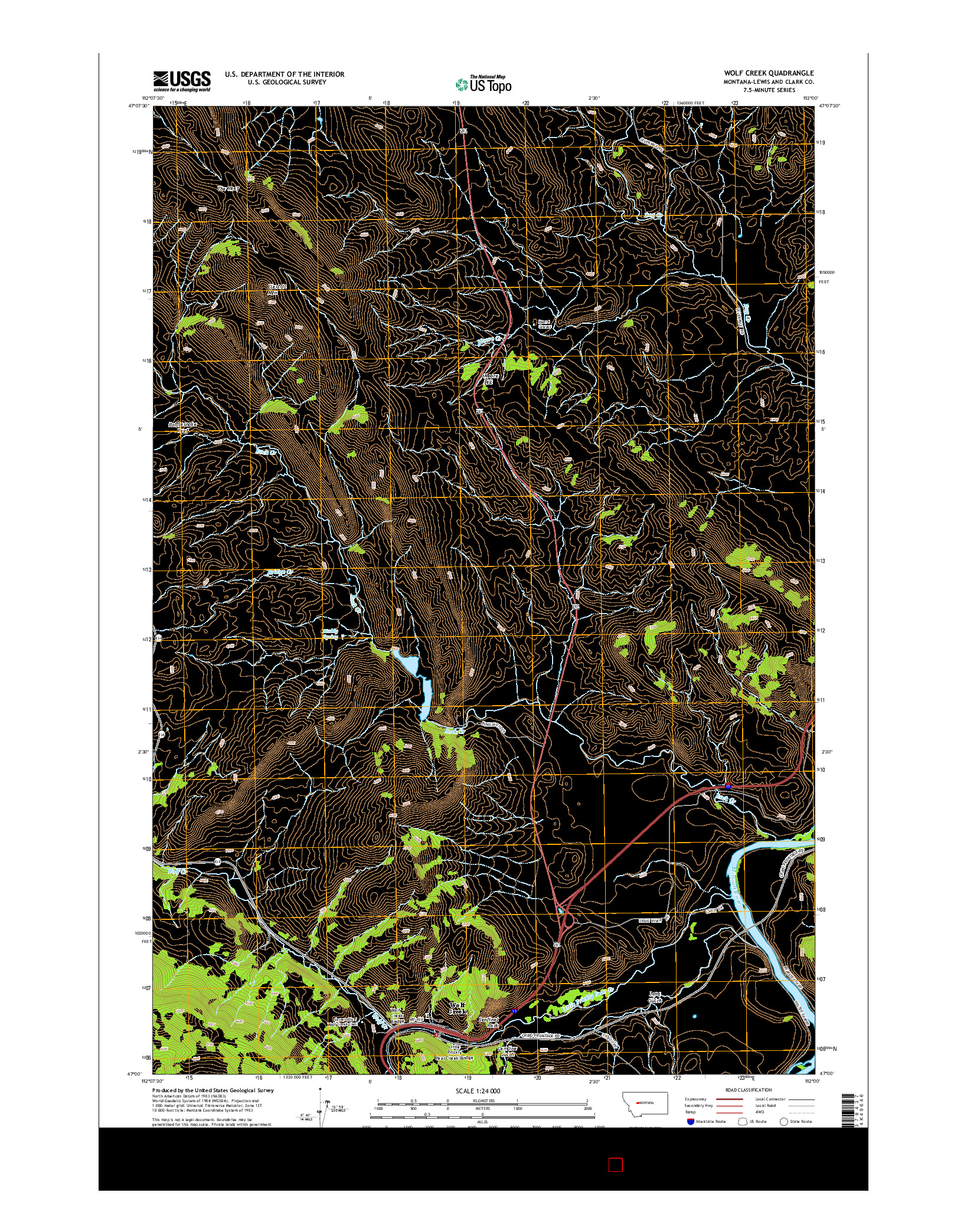 USGS US TOPO 7.5-MINUTE MAP FOR WOLF CREEK, MT 2014