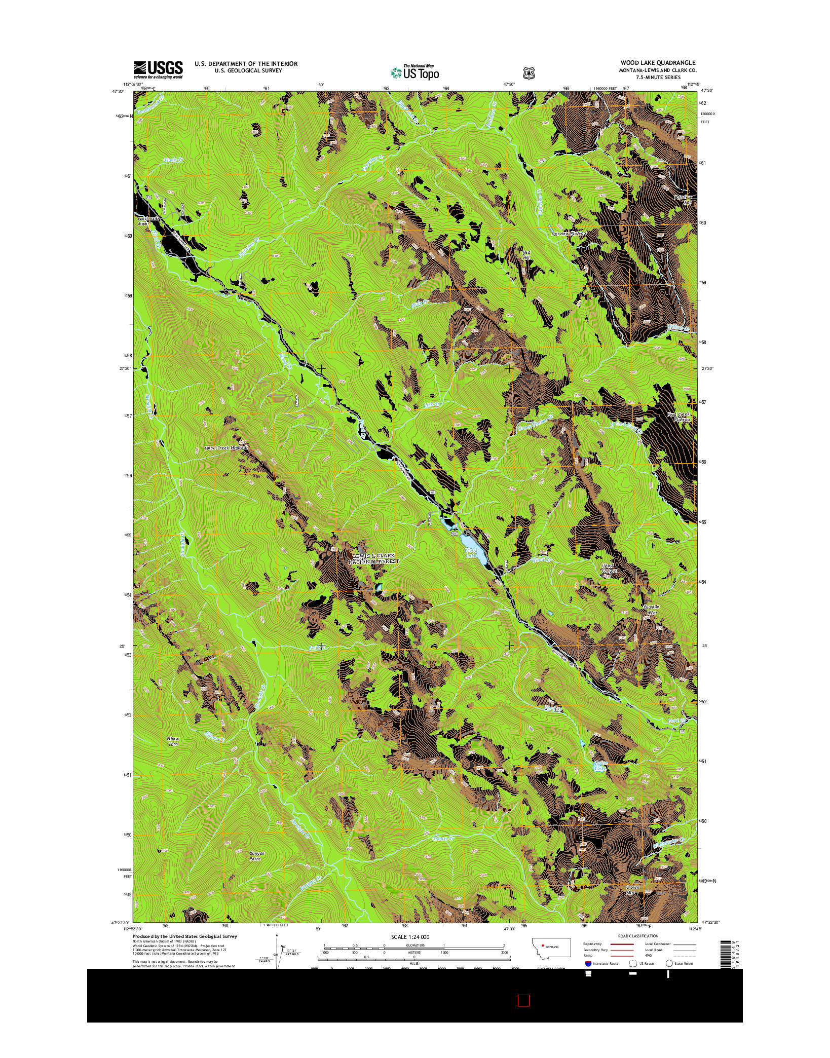 USGS US TOPO 7.5-MINUTE MAP FOR WOOD LAKE, MT 2014