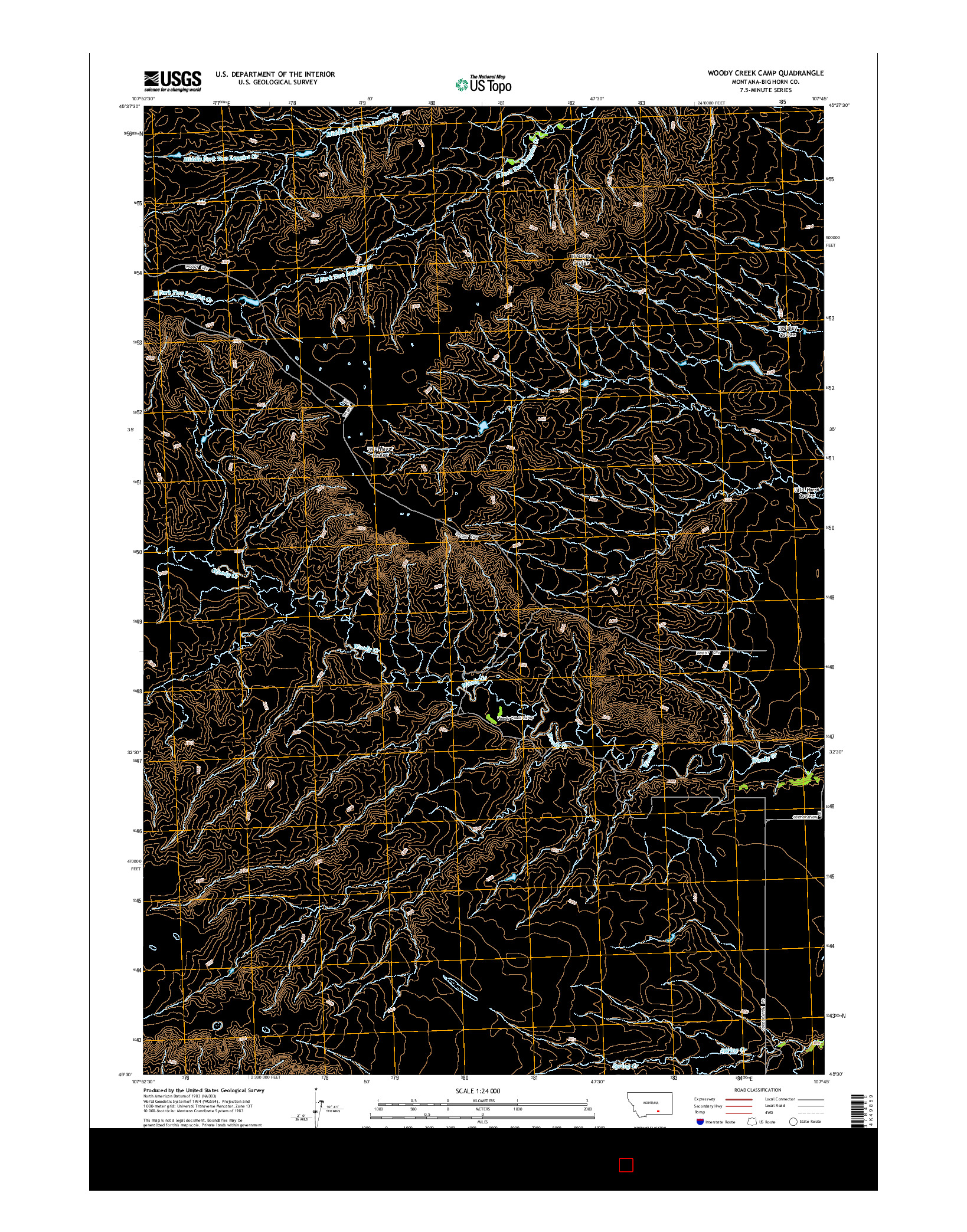 USGS US TOPO 7.5-MINUTE MAP FOR WOODY CREEK CAMP, MT 2014