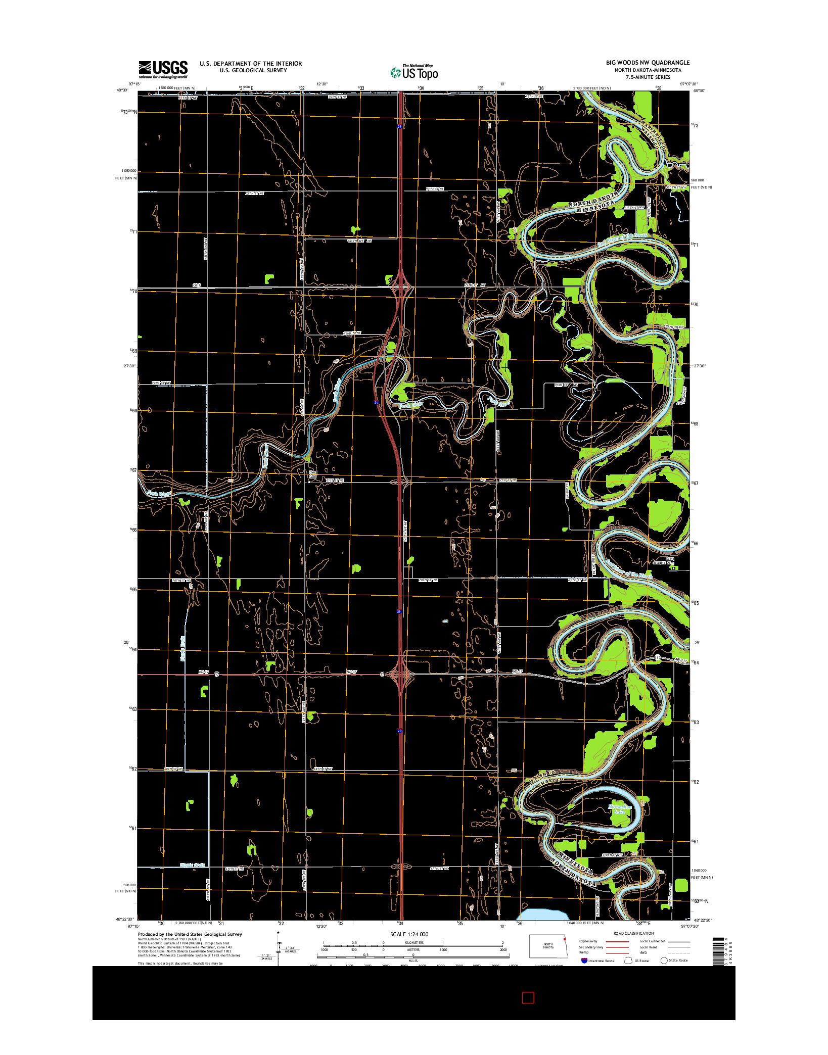USGS US TOPO 7.5-MINUTE MAP FOR BIG WOODS NW, ND-MN 2014